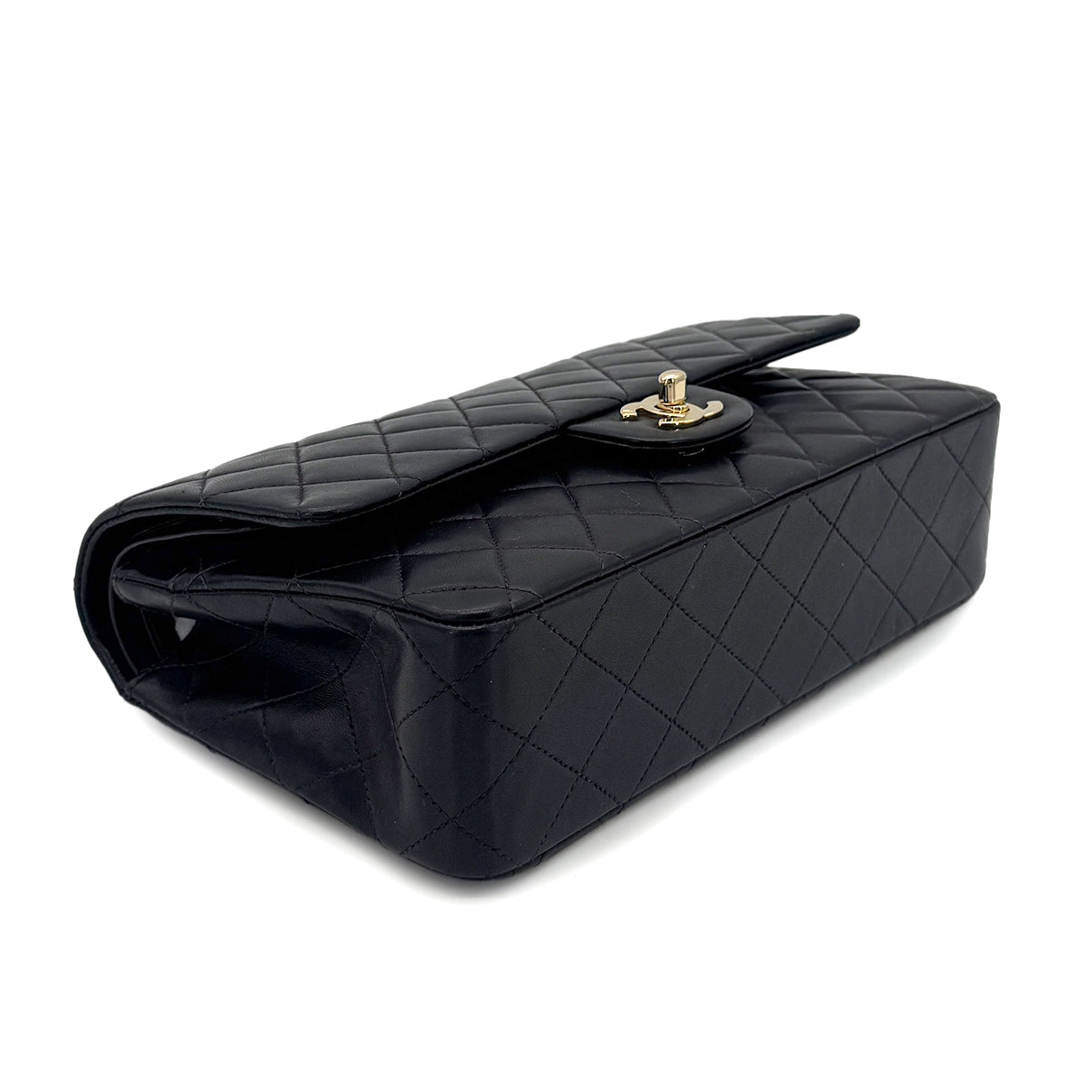 Luxury Promise Japan CHANEL VINTAGE CLASSIC FLAP MEDIUM CHAIN SHOULDER BAG BLACK LAMB SKIN 90207743