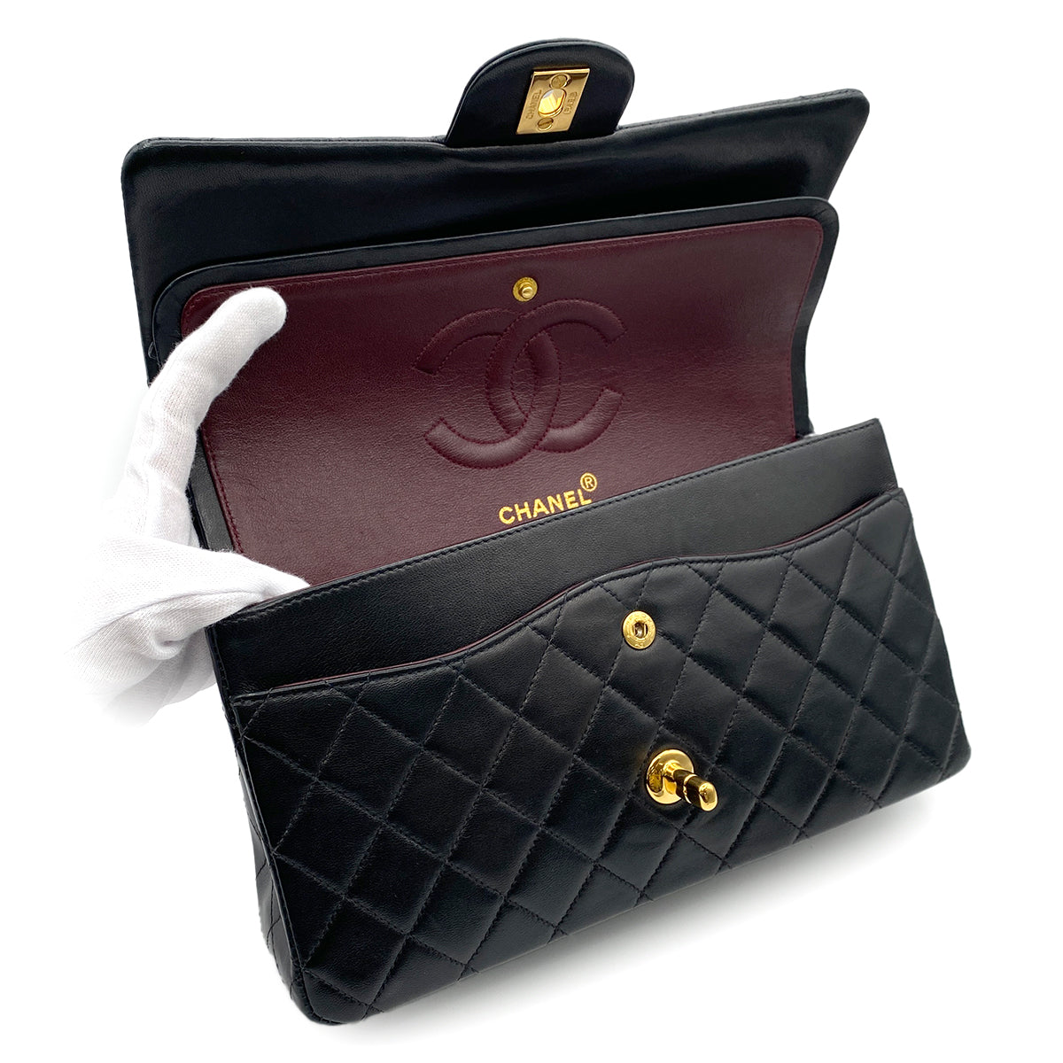 Luxury Promise Japan CHANEL VINTAGE CLASSIC FLAP MEDIUM CHAIN SHOULDER BAG BLACK LAMB SKIN 90215287