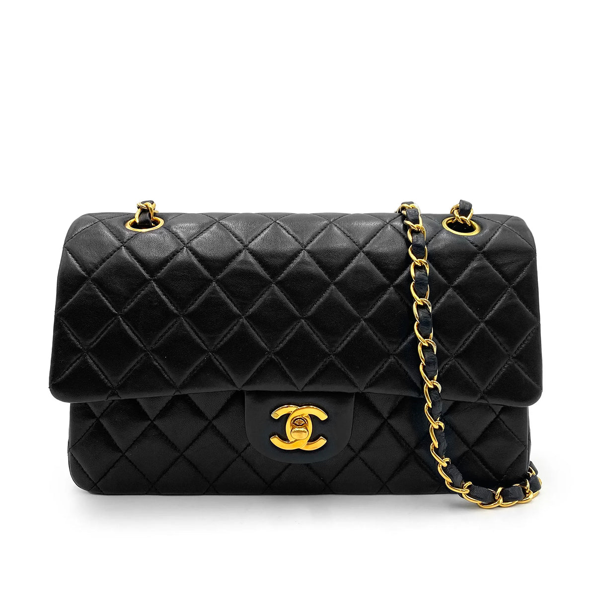 Luxury Promise Japan CHANEL VINTAGE CLASSIC FLAP MEDIUM CHAIN SHOULDER BAG BLACK LAMB SKIN 90236750