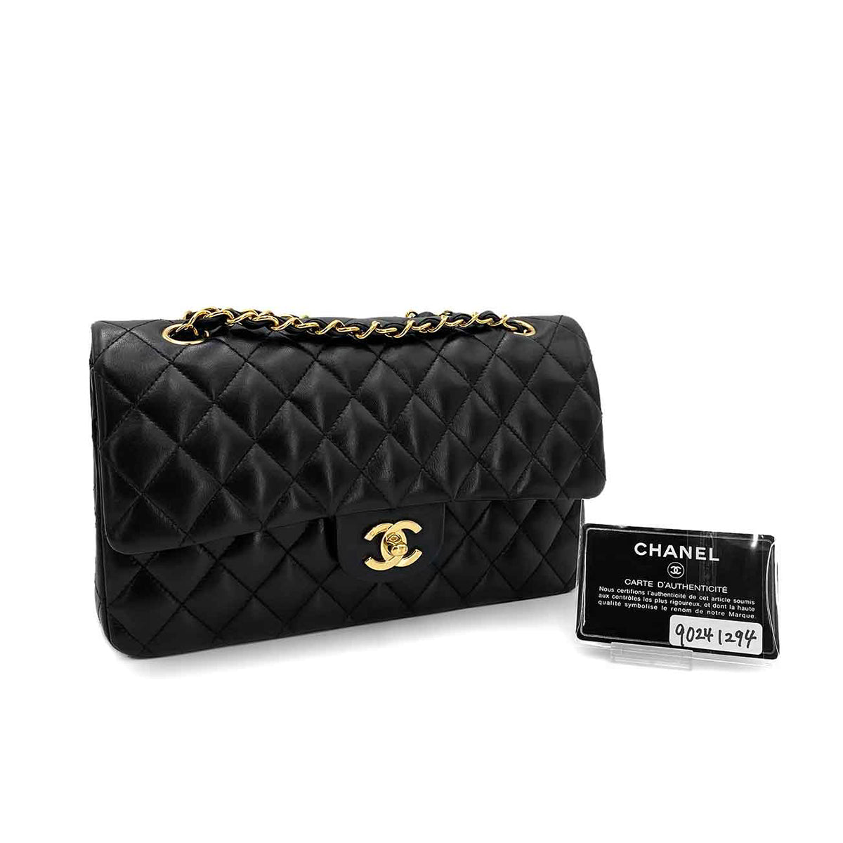 Luxury Promise Japan CHANEL VINTAGE CLASSIC FLAP MEDIUM CHAIN SHOULDER BAG BLACK LAMB SKIN 90241294