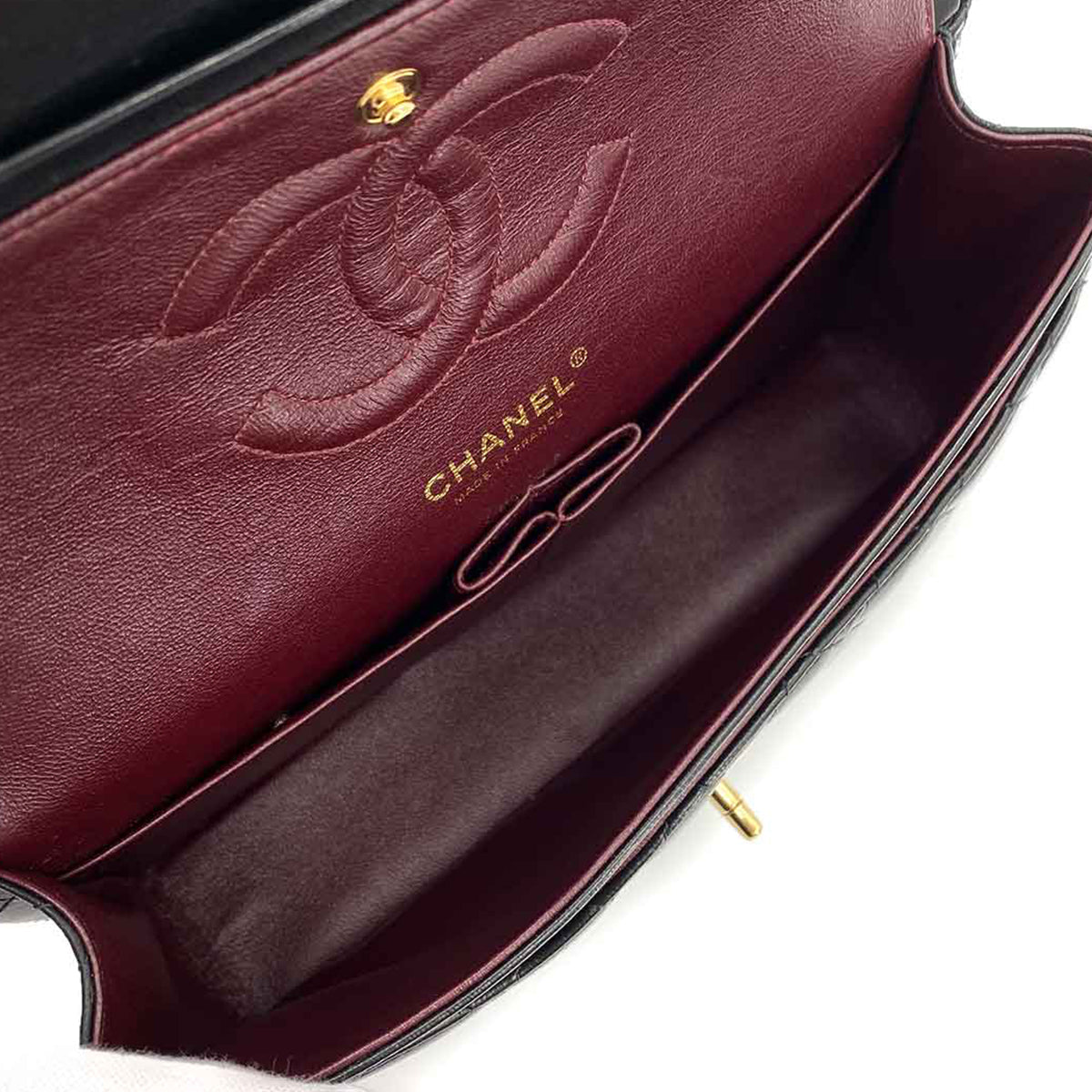 Luxury Promise Japan CHANEL VINTAGE CLASSIC FLAP MEDIUM CHAIN SHOULDER BAG BLACK LAMB SKIN 90241294
