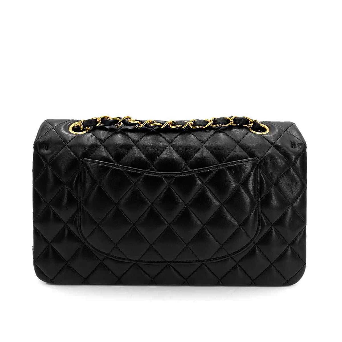Luxury Promise Japan CHANEL VINTAGE CLASSIC FLAP MEDIUM CHAIN SHOULDER BAG BLACK LAMB SKIN 90241294