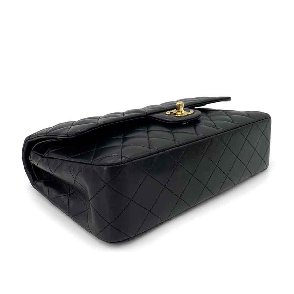 Luxury Promise Japan CHANEL VINTAGE CLASSIC FLAP MEDIUM CHAIN SHOULDER BAG BLACK LAMB SKIN 90241710
