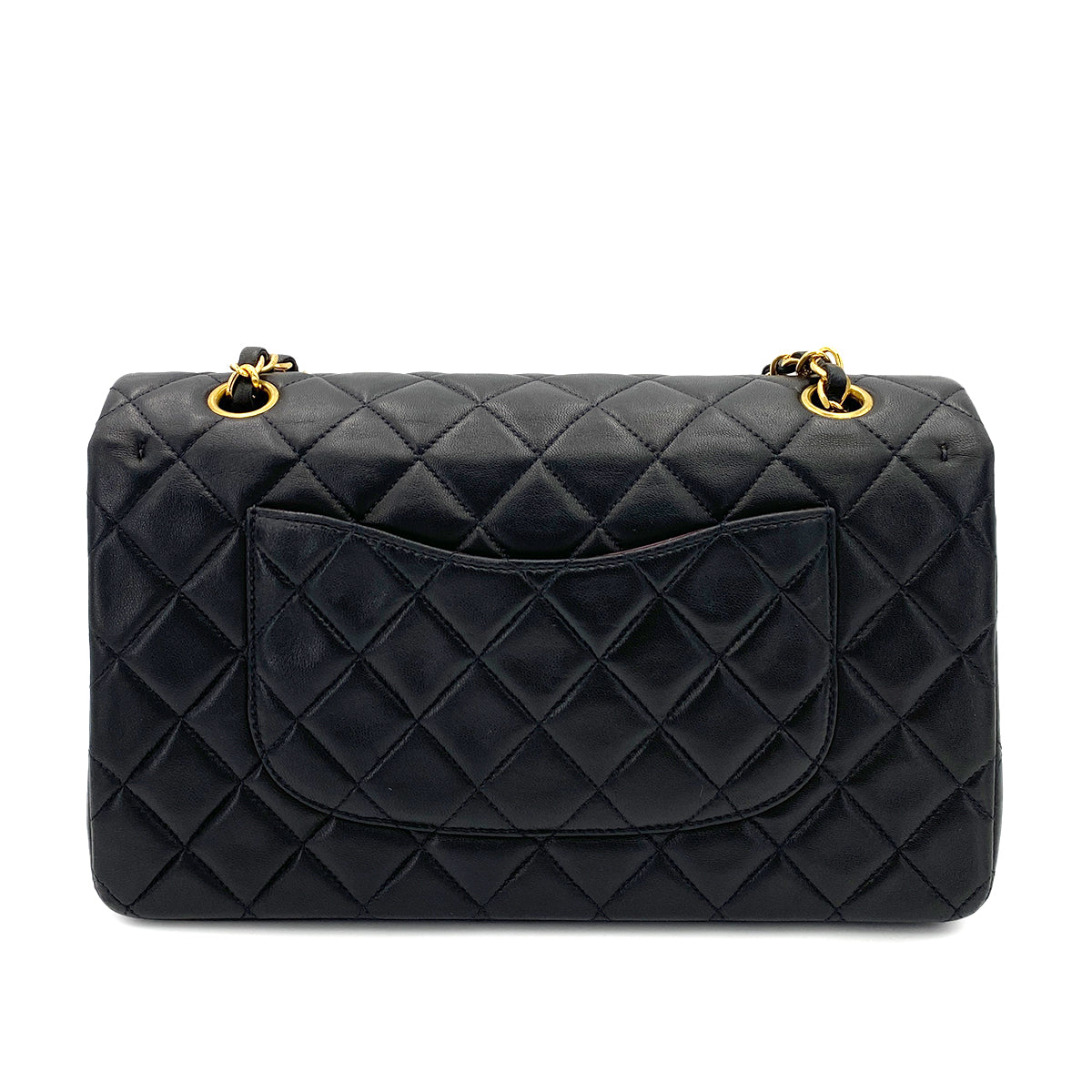 Luxury Promise Japan CHANEL VINTAGE CLASSIC FLAP MEDIUM CHAIN SHOULDER BAG BLACK LAMB SKIN 90243556