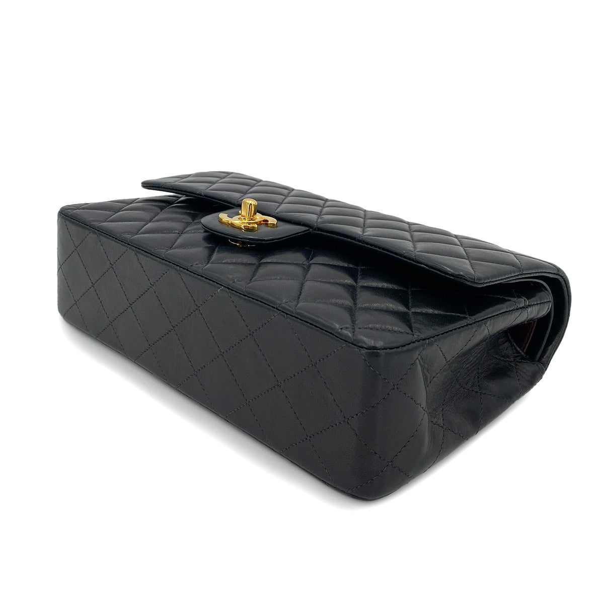 Luxury Promise Japan CHANEL VINTAGE CLASSIC FLAP MEDIUM CHAIN SHOULDER BAG BLACK LAMB SKIN 90248355