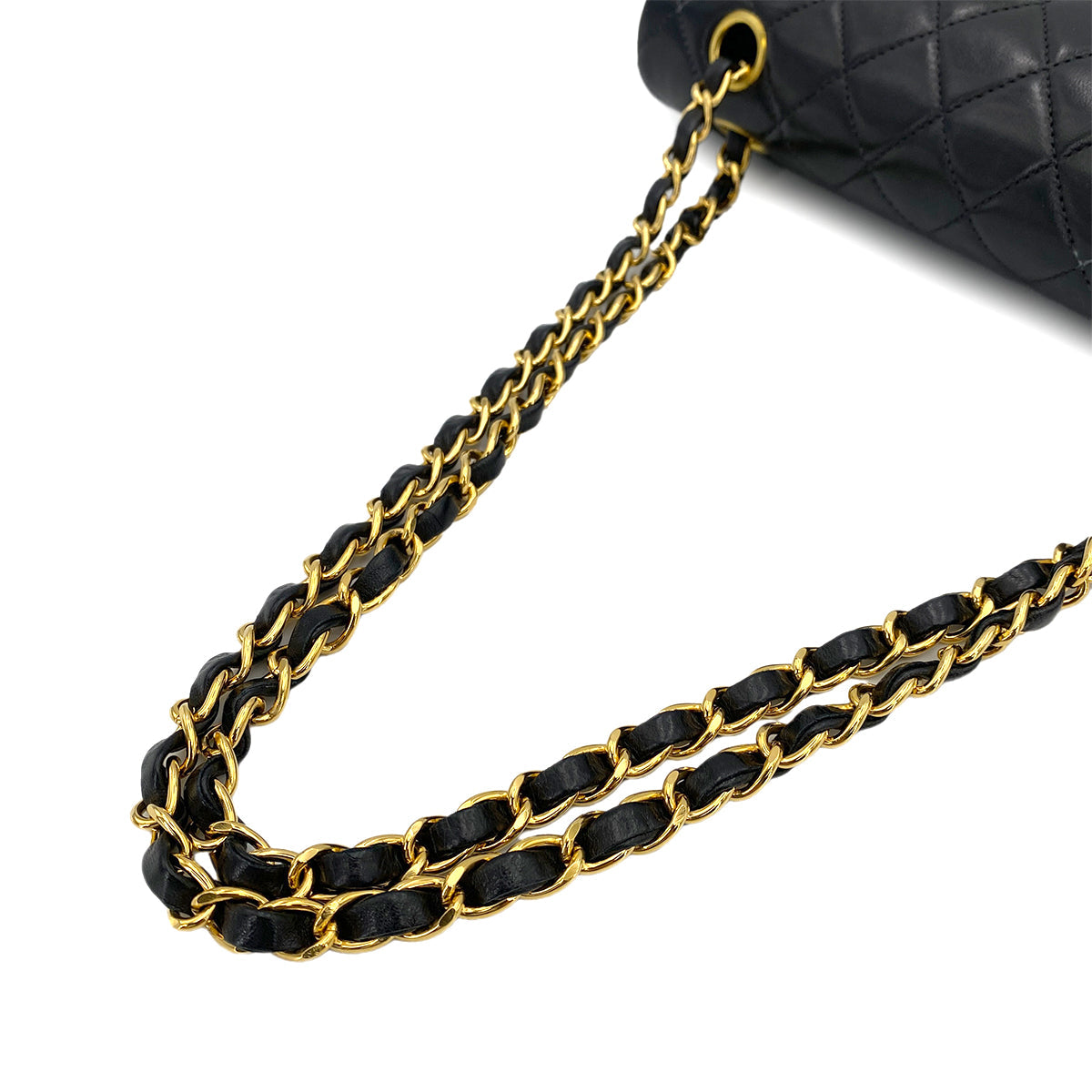Luxury Promise Japan CHANEL VINTAGE CLASSIC FLAP MEDIUM CHAIN SHOULDER BAG BLACK LAMB SKIN 90248355