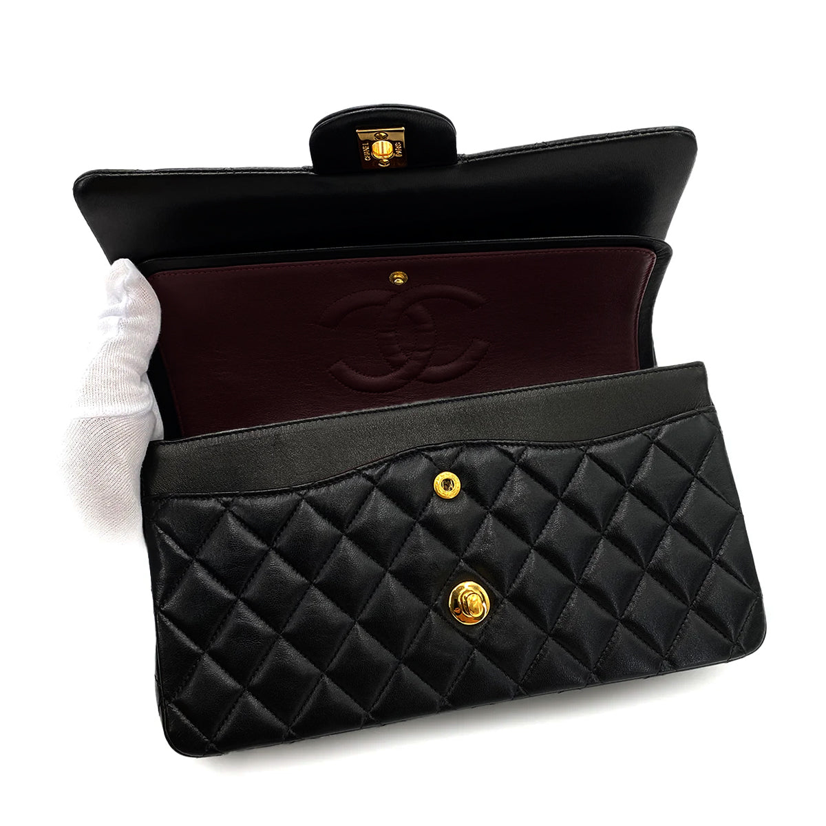 Luxury Promise Japan CHANEL VINTAGE CLASSIC FLAP MEDIUM CHAIN SHOULDER BAG BLACK LAMB SKIN 90250297