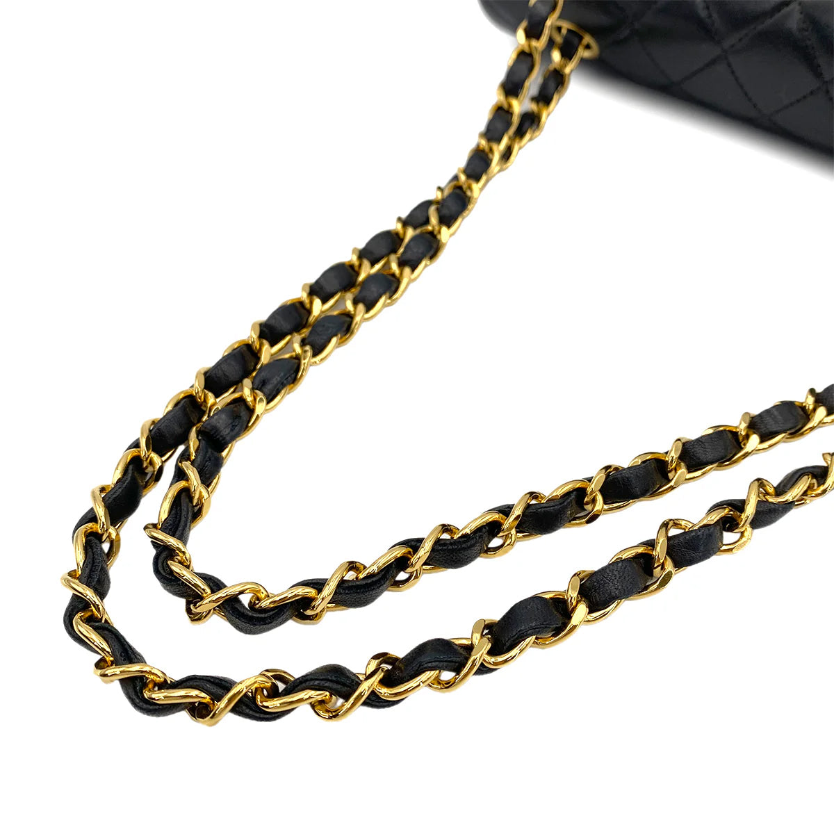 Luxury Promise Japan CHANEL VINTAGE CLASSIC FLAP MEDIUM CHAIN SHOULDER BAG BLACK LAMB SKIN 90250297