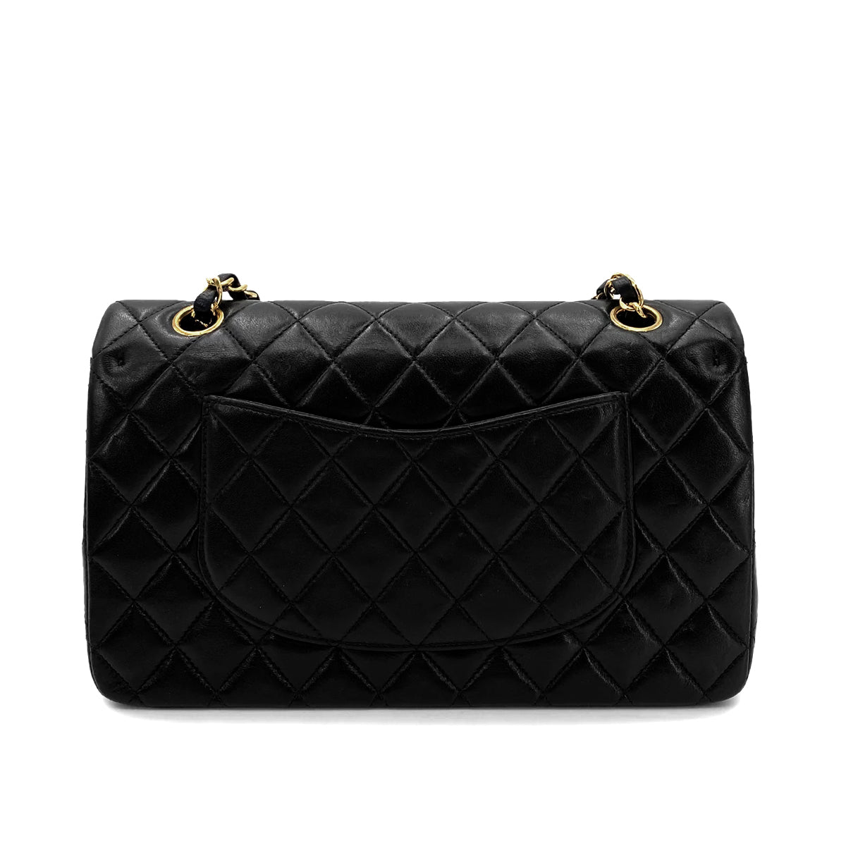 Luxury Promise Japan CHANEL VINTAGE CLASSIC FLAP MEDIUM CHAIN SHOULDER BAG BLACK LAMB SKIN 90250297