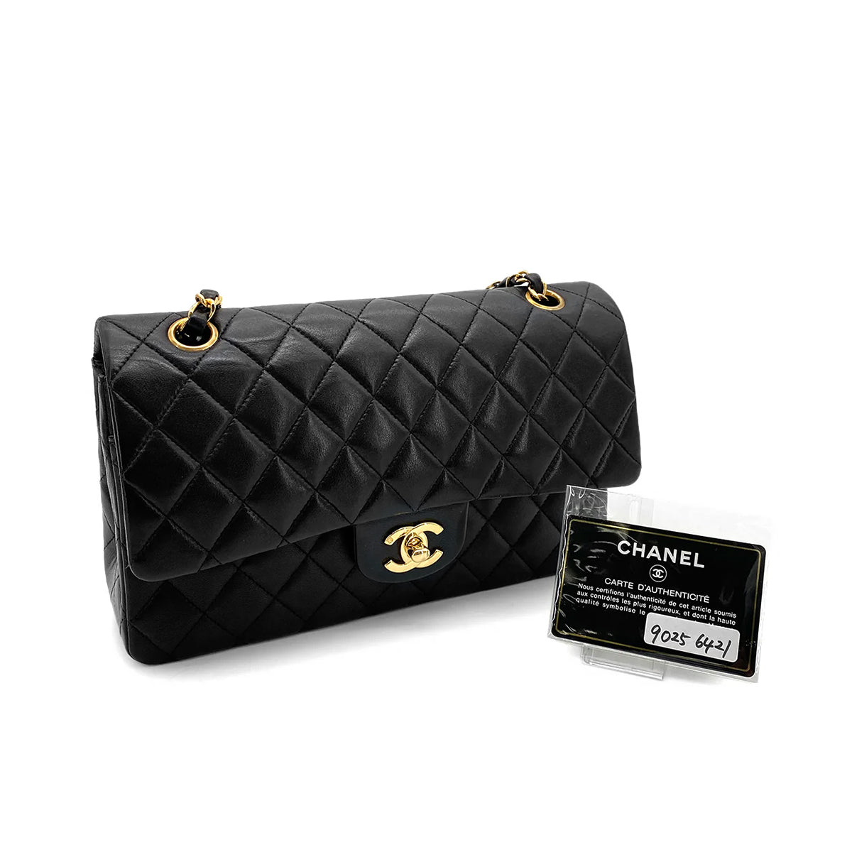 Luxury Promise Japan CHANEL VINTAGE CLASSIC FLAP MEDIUM CHAIN SHOULDER BAG BLACK LAMB SKIN 90256421