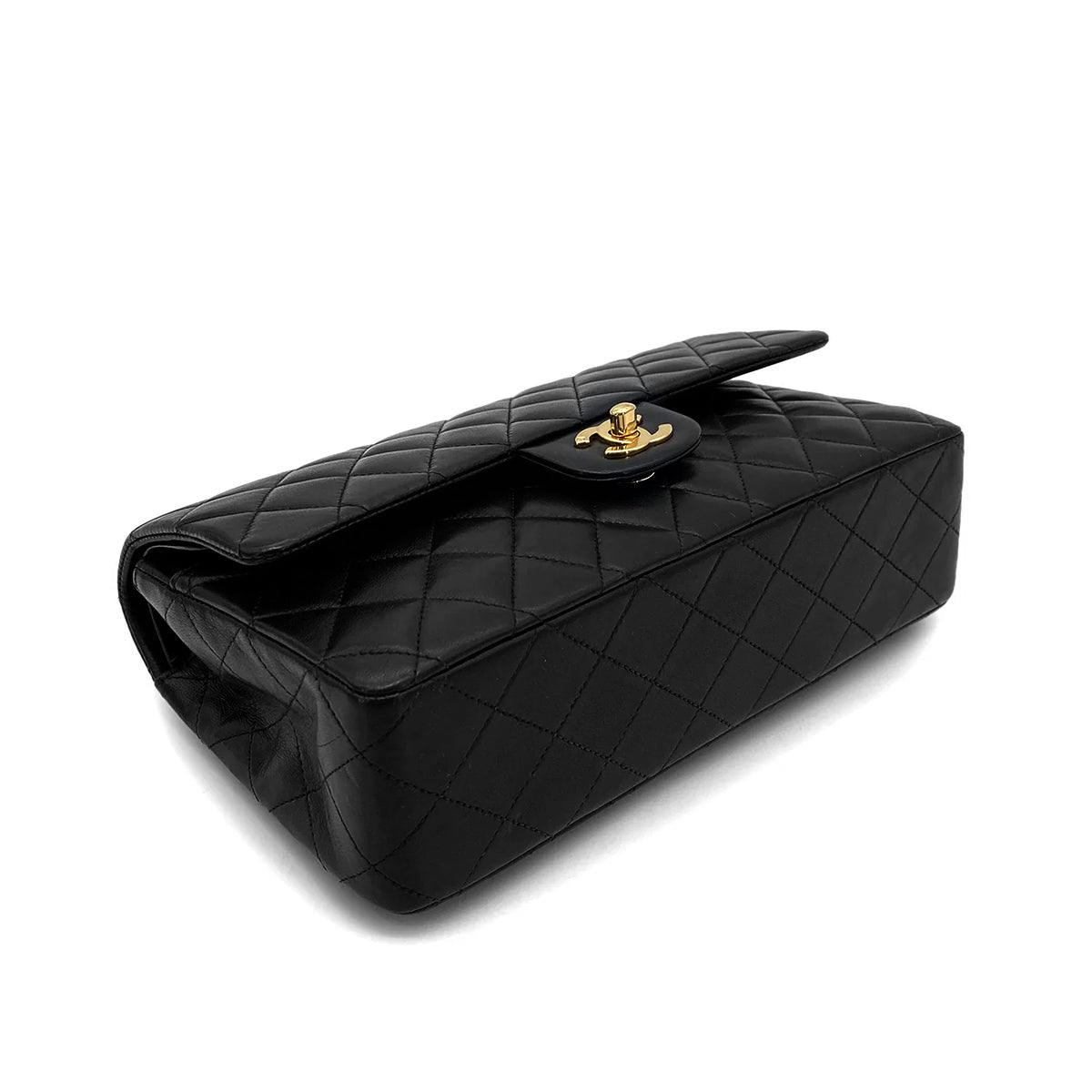 Luxury Promise Japan CHANEL VINTAGE CLASSIC FLAP MEDIUM CHAIN SHOULDER BAG BLACK LAMB SKIN 90256421