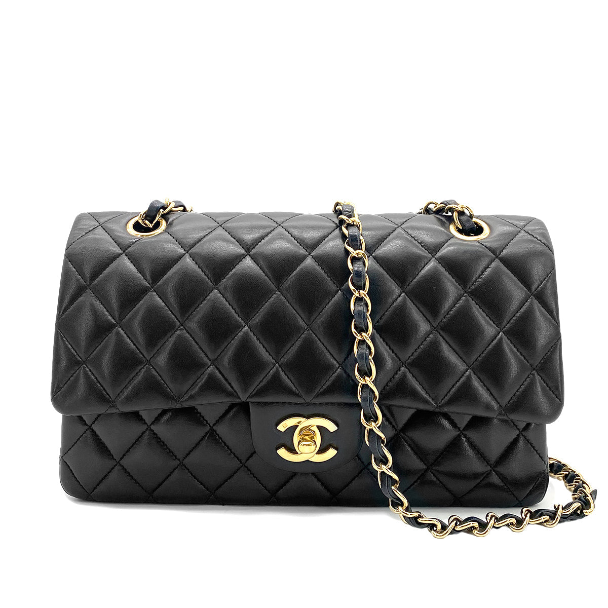 Luxury Promise Japan CHANEL VINTAGE CLASSIC FLAP MEDIUM CHAIN SHOULDER BAG BLACK LAMB SKIN 90259135