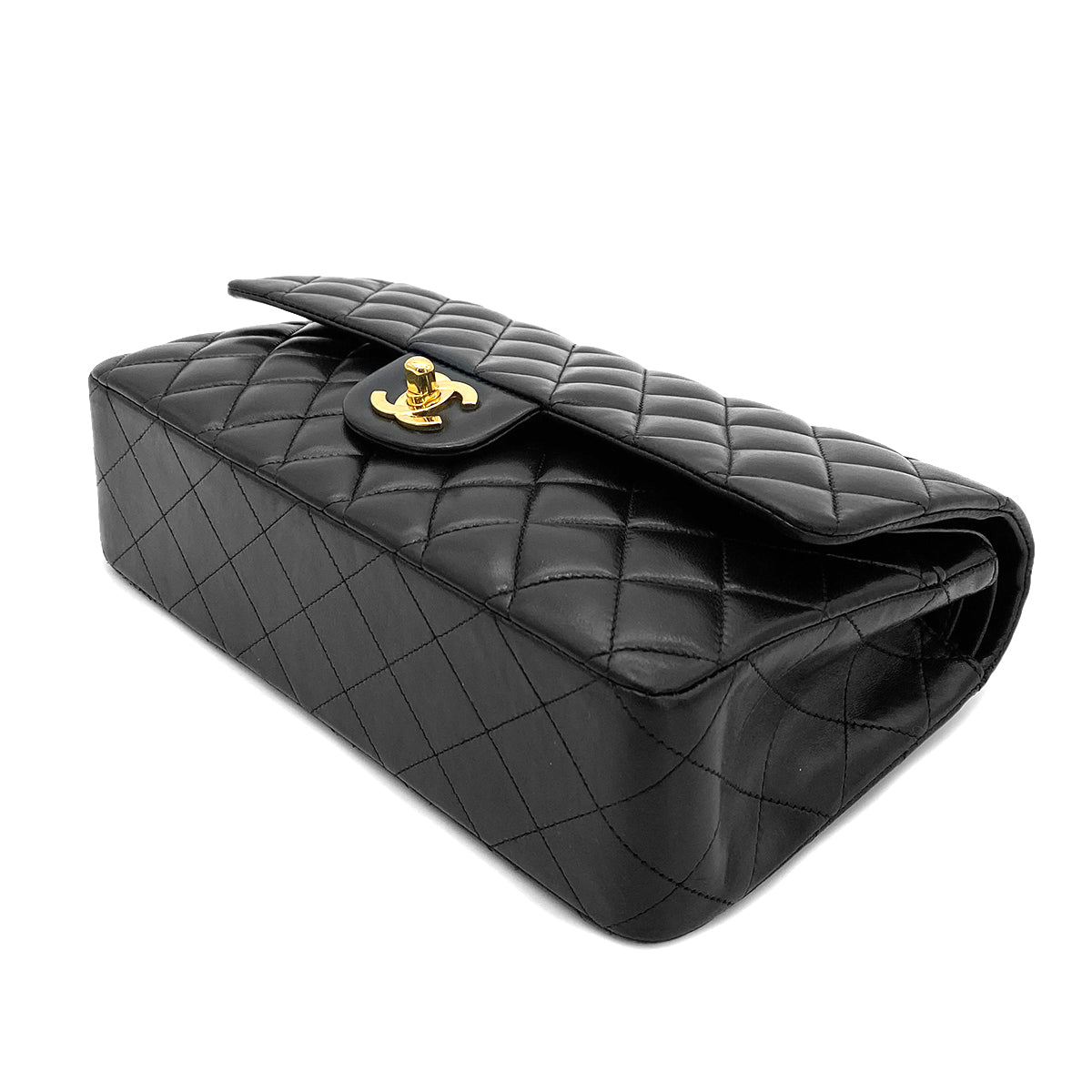 Luxury Promise Japan CHANEL VINTAGE CLASSIC FLAP MEDIUM CHAIN SHOULDER BAG BLACK LAMB SKIN 90259135