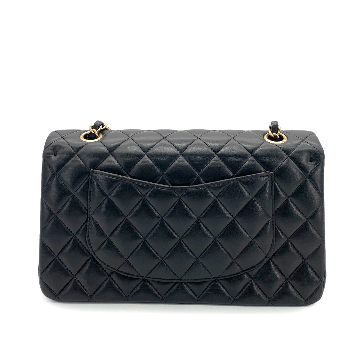 Luxury Promise Japan CHANEL VINTAGE CLASSIC FLAP MEDIUM CHAIN SHOULDER BAG BLACK LAMB SKIN 90259135