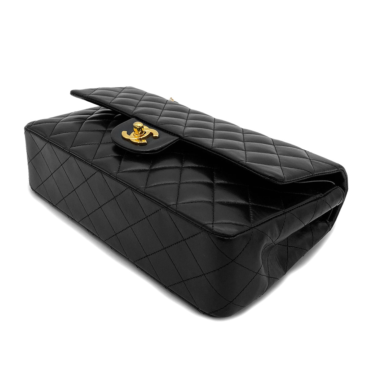 Luxury Promise Japan CHANEL VINTAGE CLASSIC FLAP MEDIUM CHAIN SHOULDER BAG BLACK LAMB SKIN 90264370