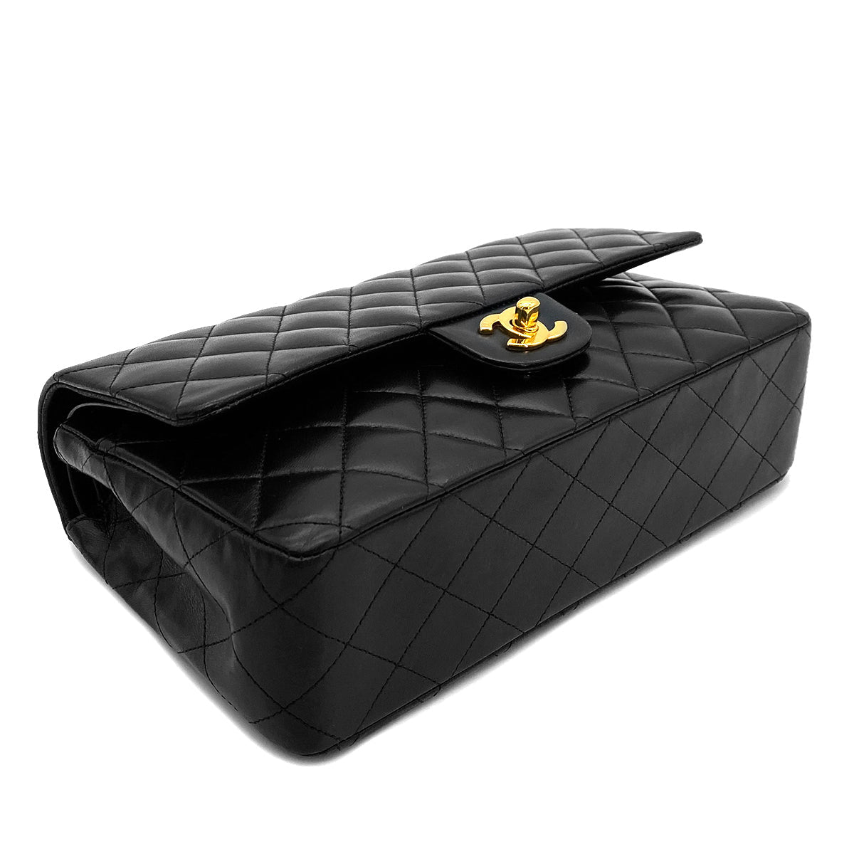 Luxury Promise Japan CHANEL VINTAGE CLASSIC FLAP MEDIUM CHAIN SHOULDER BAG BLACK LAMB SKIN 90264370