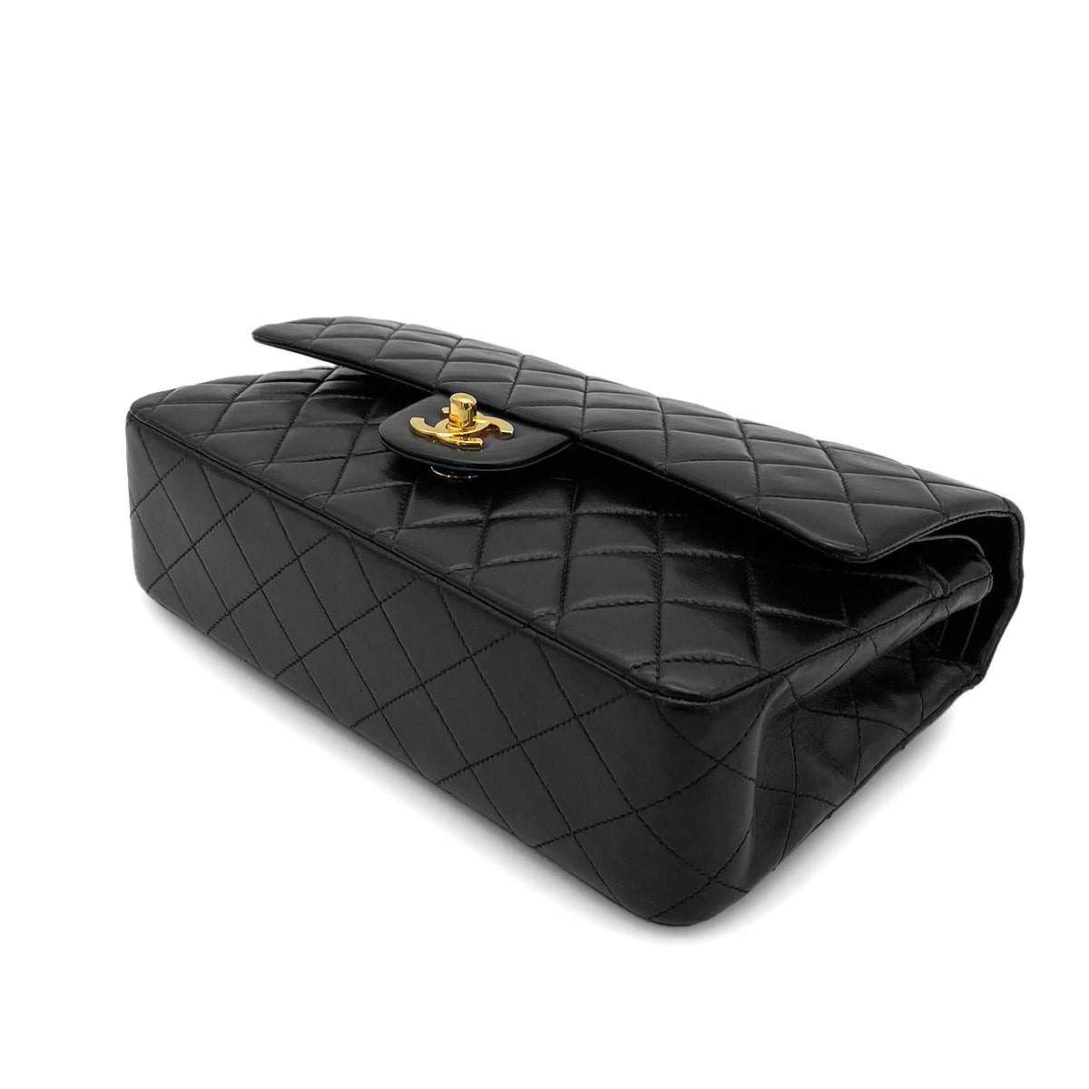 Luxury Promise Japan CHANEL VINTAGE CLASSIC FLAP MEDIUM CHAIN SHOULDER BAG BLACK LAMB SKIN 90264802