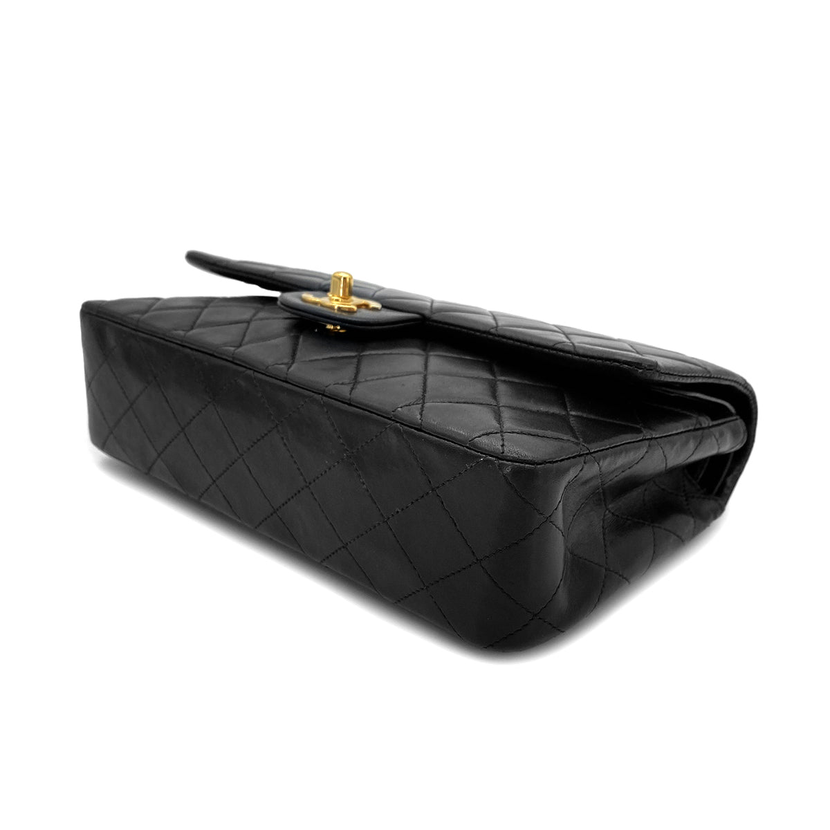 Luxury Promise Japan CHANEL VINTAGE CLASSIC FLAP MEDIUM CHAIN SHOULDER BAG BLACK LAMB SKIN  90268185