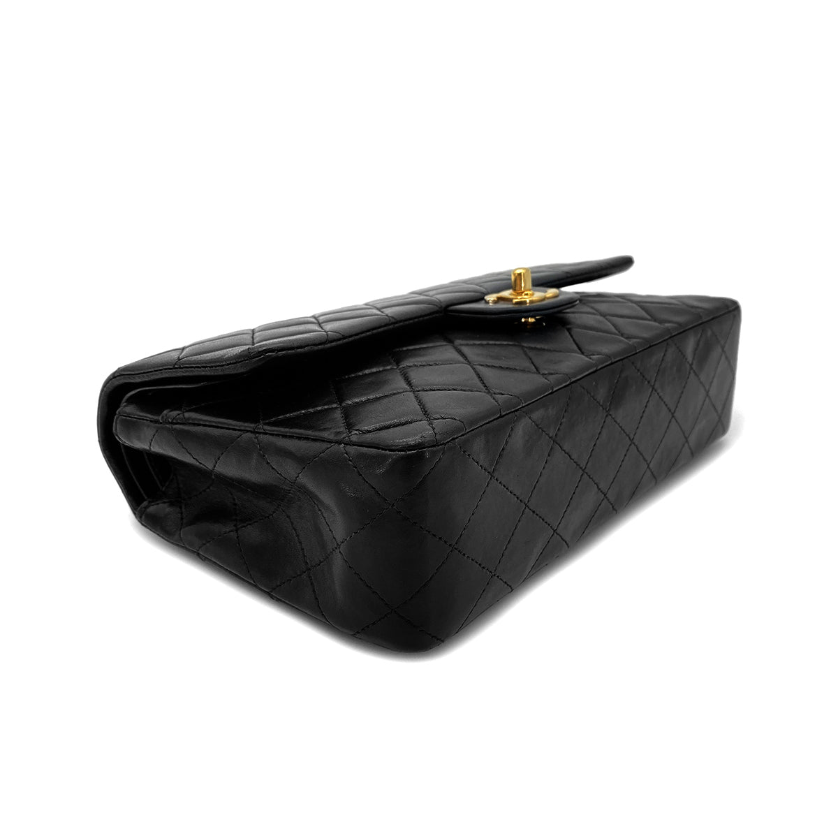 Luxury Promise Japan CHANEL VINTAGE CLASSIC FLAP MEDIUM CHAIN SHOULDER BAG BLACK LAMB SKIN  90268185