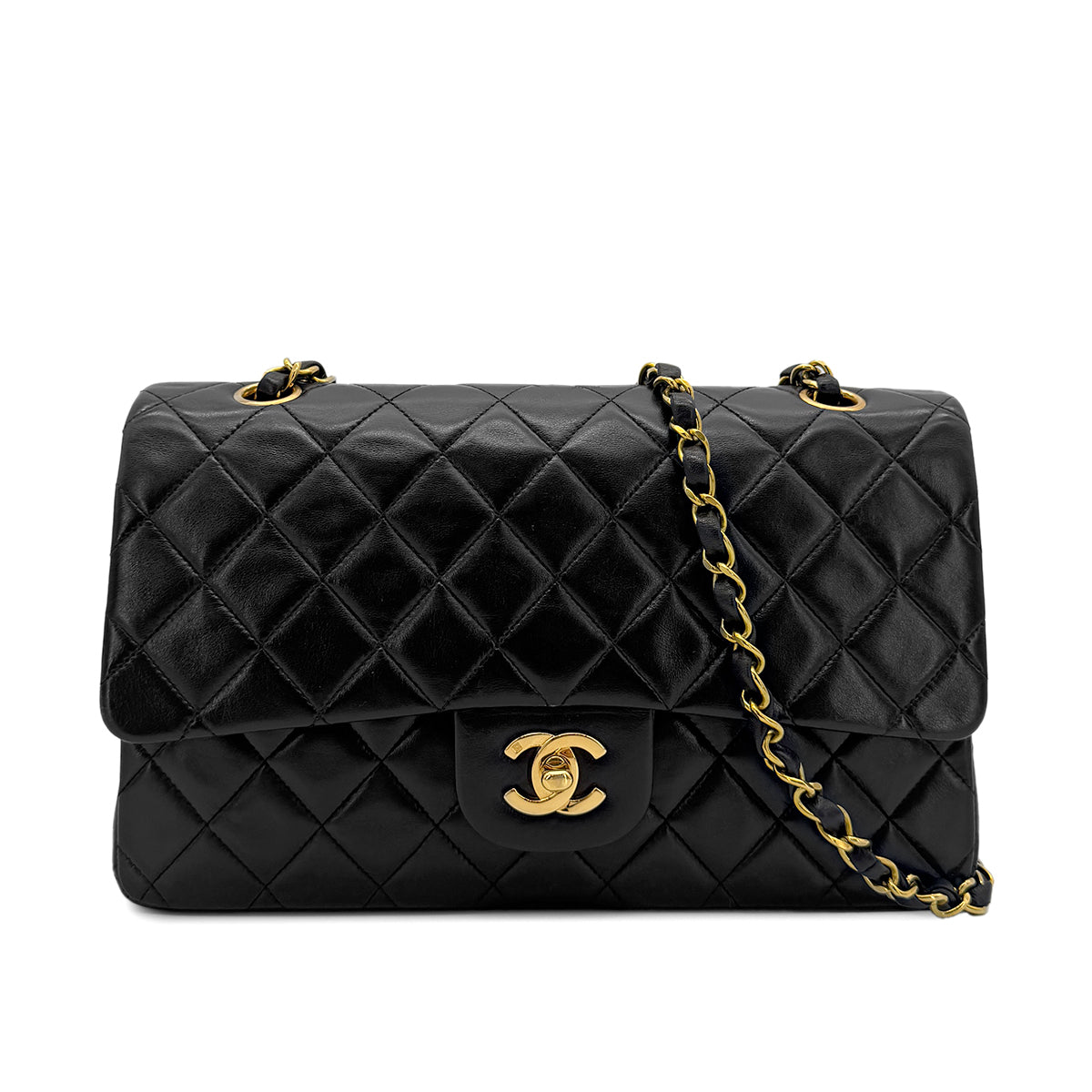 Luxury Promise Japan CHANEL VINTAGE CLASSIC FLAP MEDIUM CHAIN SHOULDER BAG BLACK LAMB SKIN 90268863