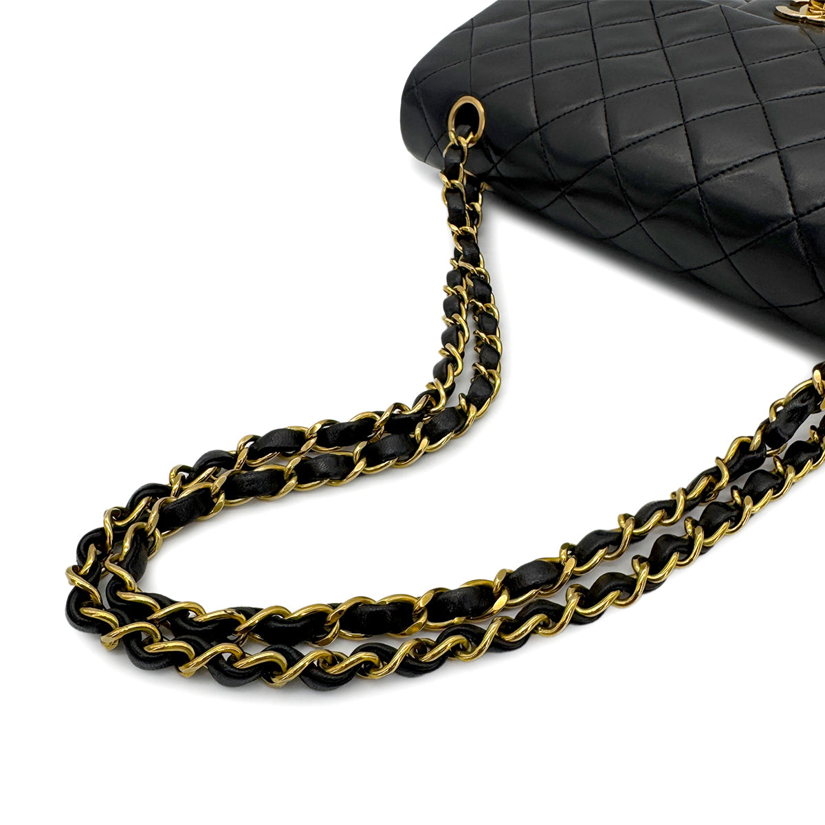 Luxury Promise Japan CHANEL VINTAGE CLASSIC FLAP MEDIUM CHAIN SHOULDER BAG BLACK LAMB SKIN 90268863
