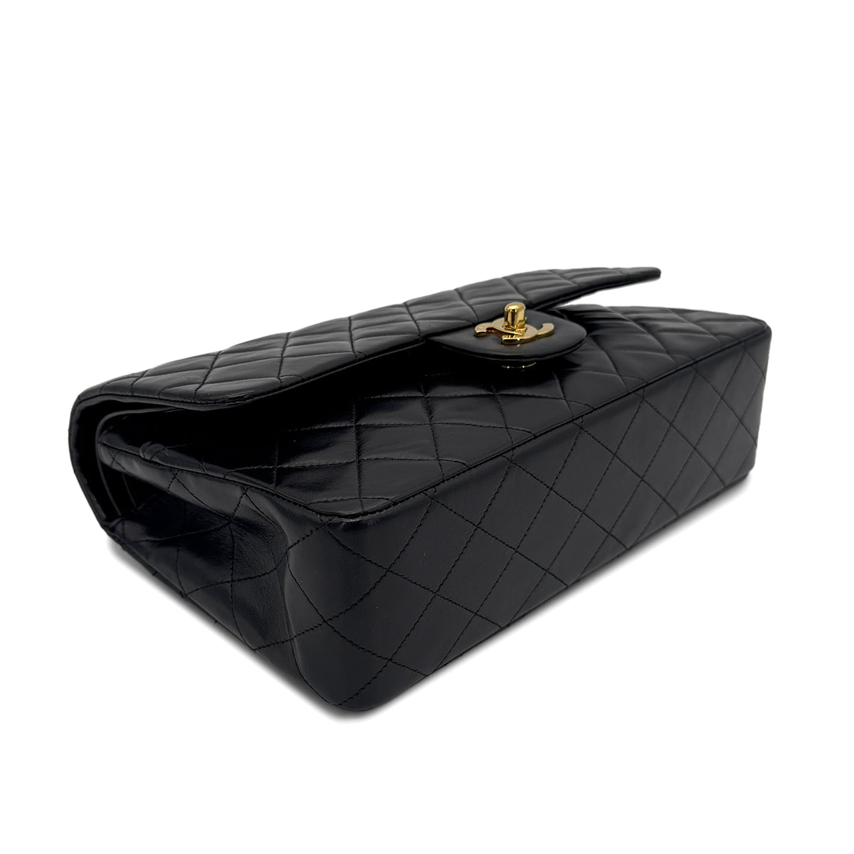 Luxury Promise Japan CHANEL VINTAGE CLASSIC FLAP MEDIUM CHAIN SHOULDER BAG BLACK LAMB SKIN 90268863