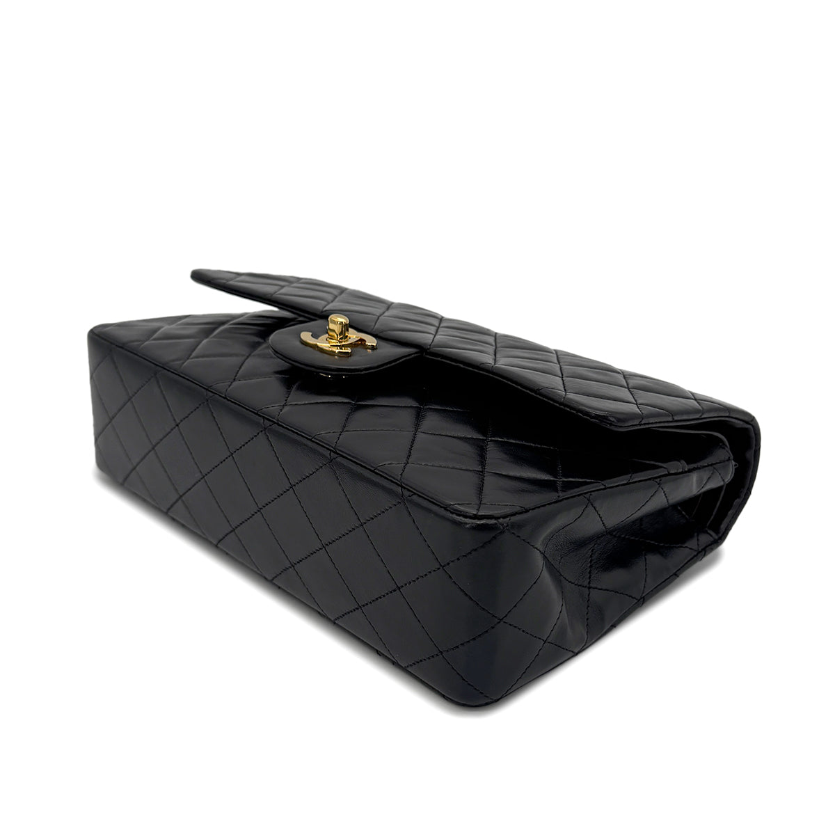 Luxury Promise Japan CHANEL VINTAGE CLASSIC FLAP MEDIUM CHAIN SHOULDER BAG BLACK LAMB SKIN 90268863