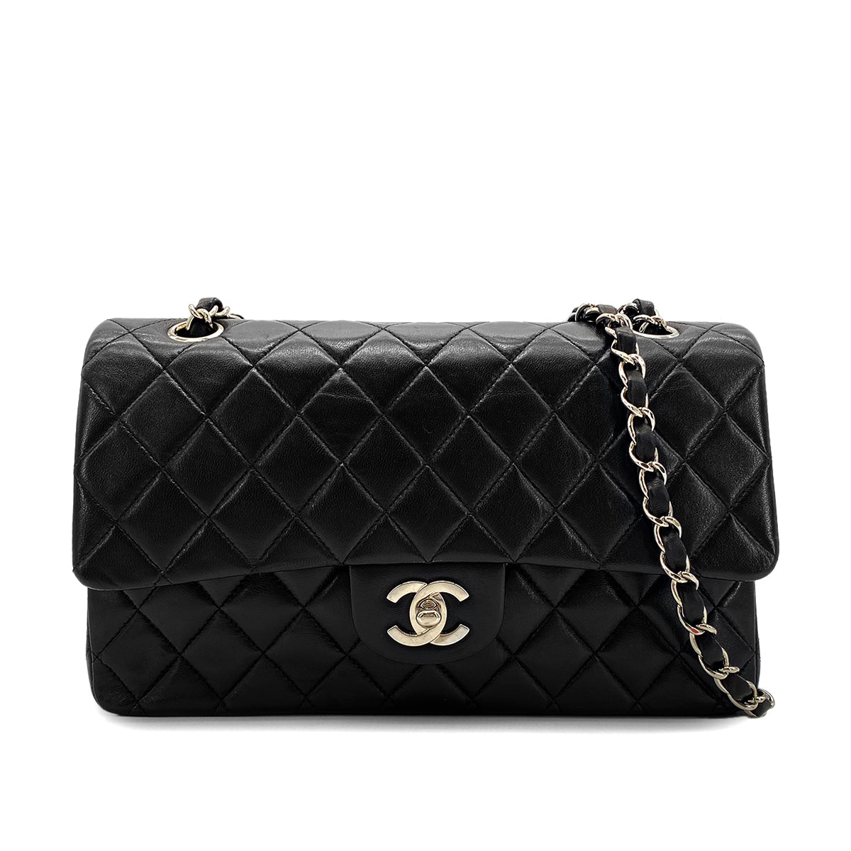 Luxury Promise Japan CHANEL VINTAGE CLASSIC FLAP MEDIUM CHAIN SHOULDER BAG BLACK LAMB SKIN 90268898