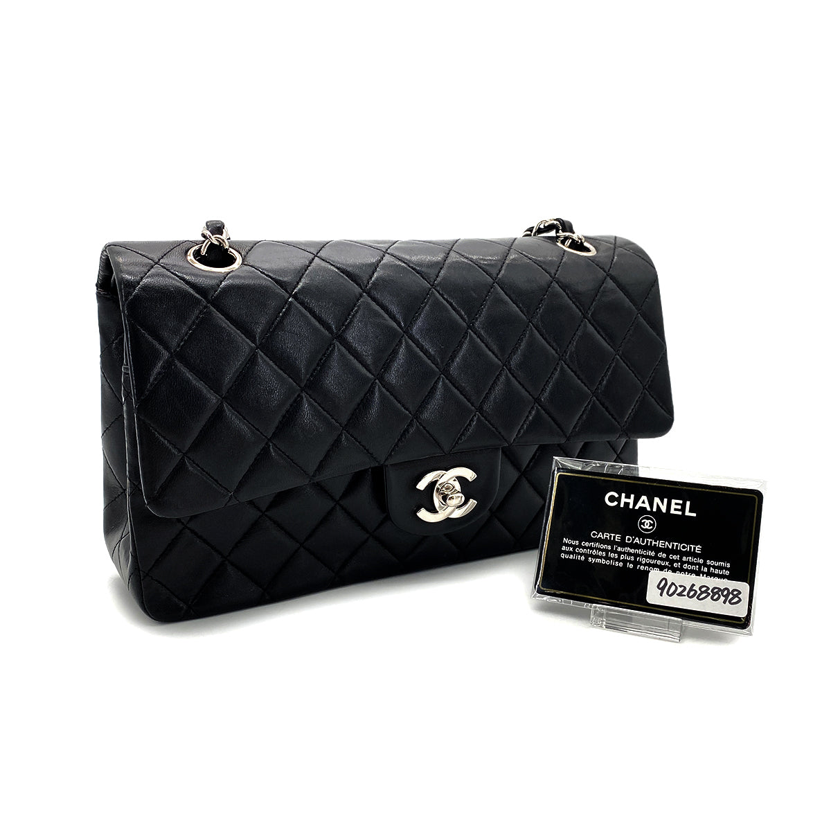Luxury Promise Japan CHANEL VINTAGE CLASSIC FLAP MEDIUM CHAIN SHOULDER BAG BLACK LAMB SKIN 90268898