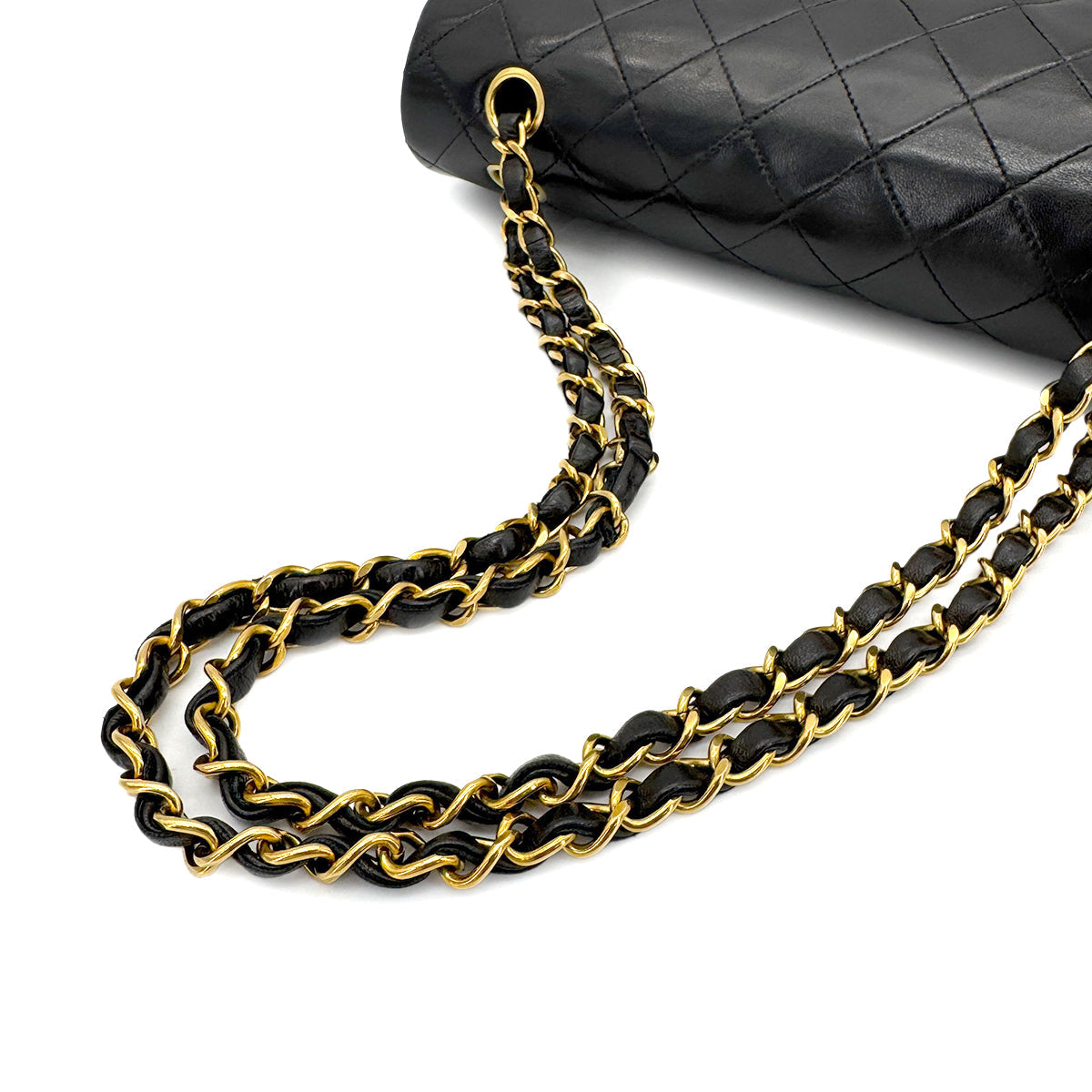 Luxury Promise Japan CHANEL VINTAGE CLASSIC FLAP MEDIUM CHAIN SHOULDER BAG BLACK LAMB SKIN 90269073