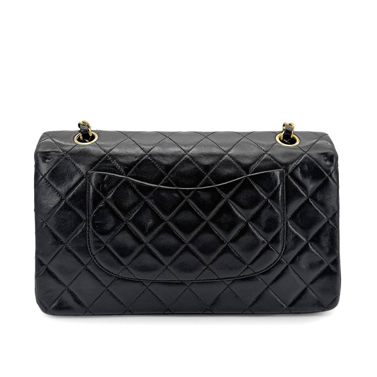 Luxury Promise Japan CHANEL VINTAGE CLASSIC FLAP MEDIUM CHAIN SHOULDER BAG BLACK LAMB SKIN 90269073