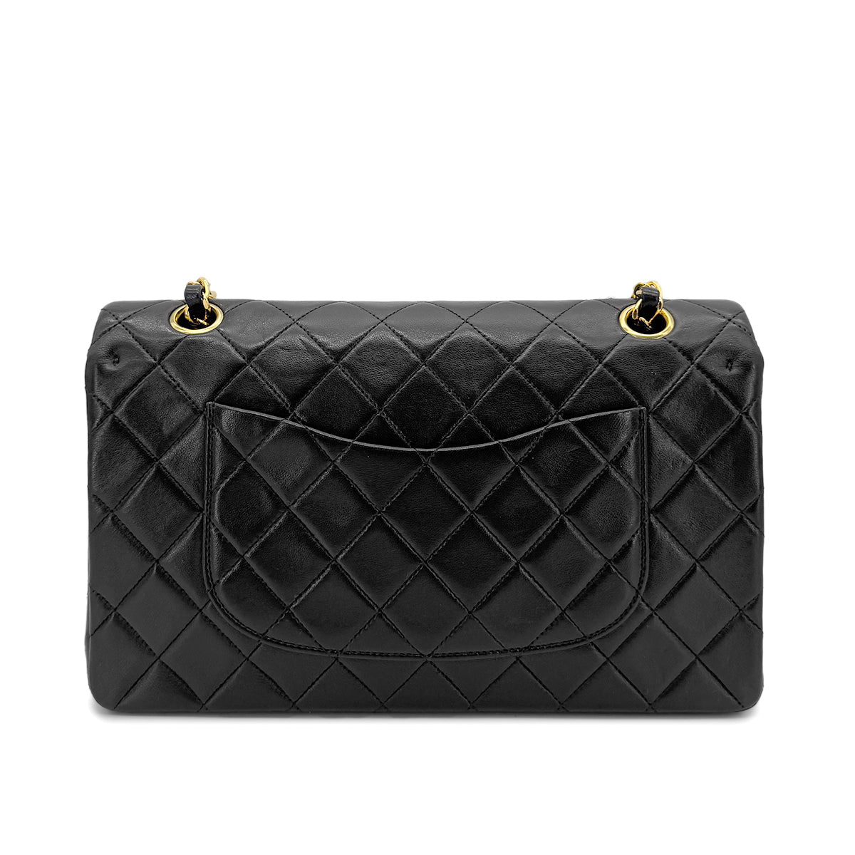 Luxury Promise Japan CHANEL VINTAGE CLASSIC FLAP MEDIUM CHAIN SHOULDER BAG BLACK LAMB SKIN 90269096