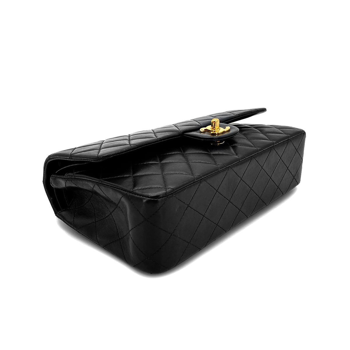 Luxury Promise Japan CHANEL VINTAGE CLASSIC FLAP MEDIUM CHAIN SHOULDER BAG BLACK LAMB SKIN 90270796