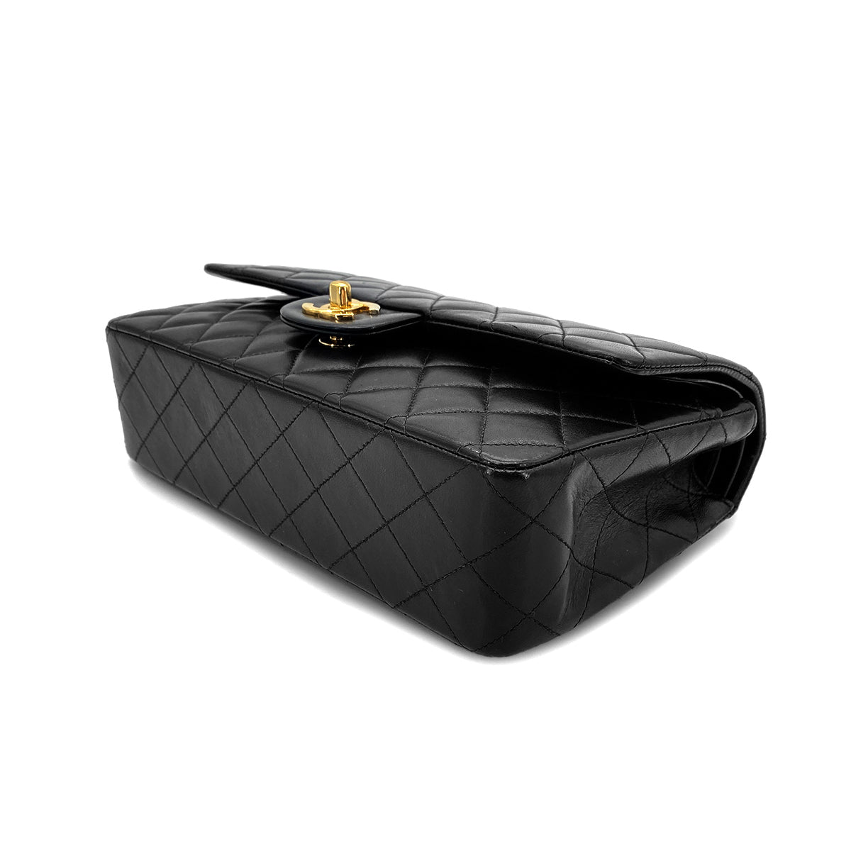 Luxury Promise Japan CHANEL VINTAGE CLASSIC FLAP MEDIUM CHAIN SHOULDER BAG BLACK LAMB SKIN 90270796