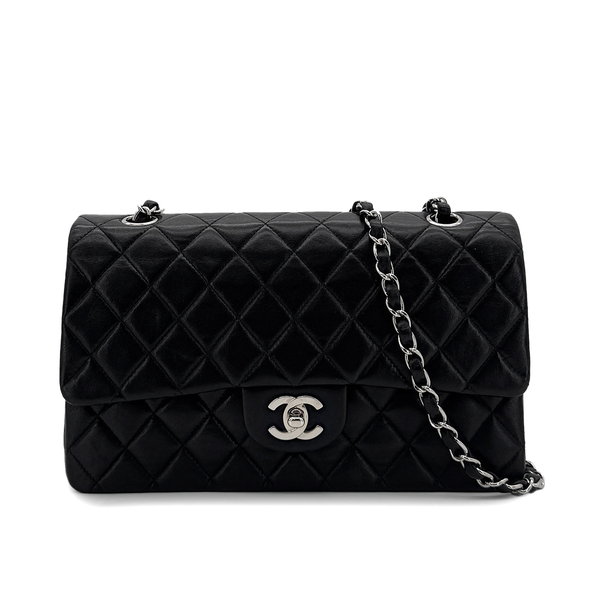Luxury Promise Japan CHANEL VINTAGE CLASSIC FLAP MEDIUM CHAIN SHOULDER BAG BLACK LAMB SKIN 90288496