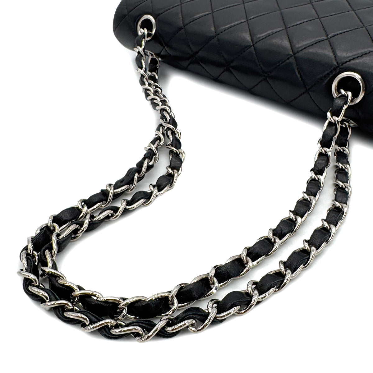Luxury Promise Japan CHANEL VINTAGE CLASSIC FLAP MEDIUM CHAIN SHOULDER BAG BLACK LAMB SKIN 90288496