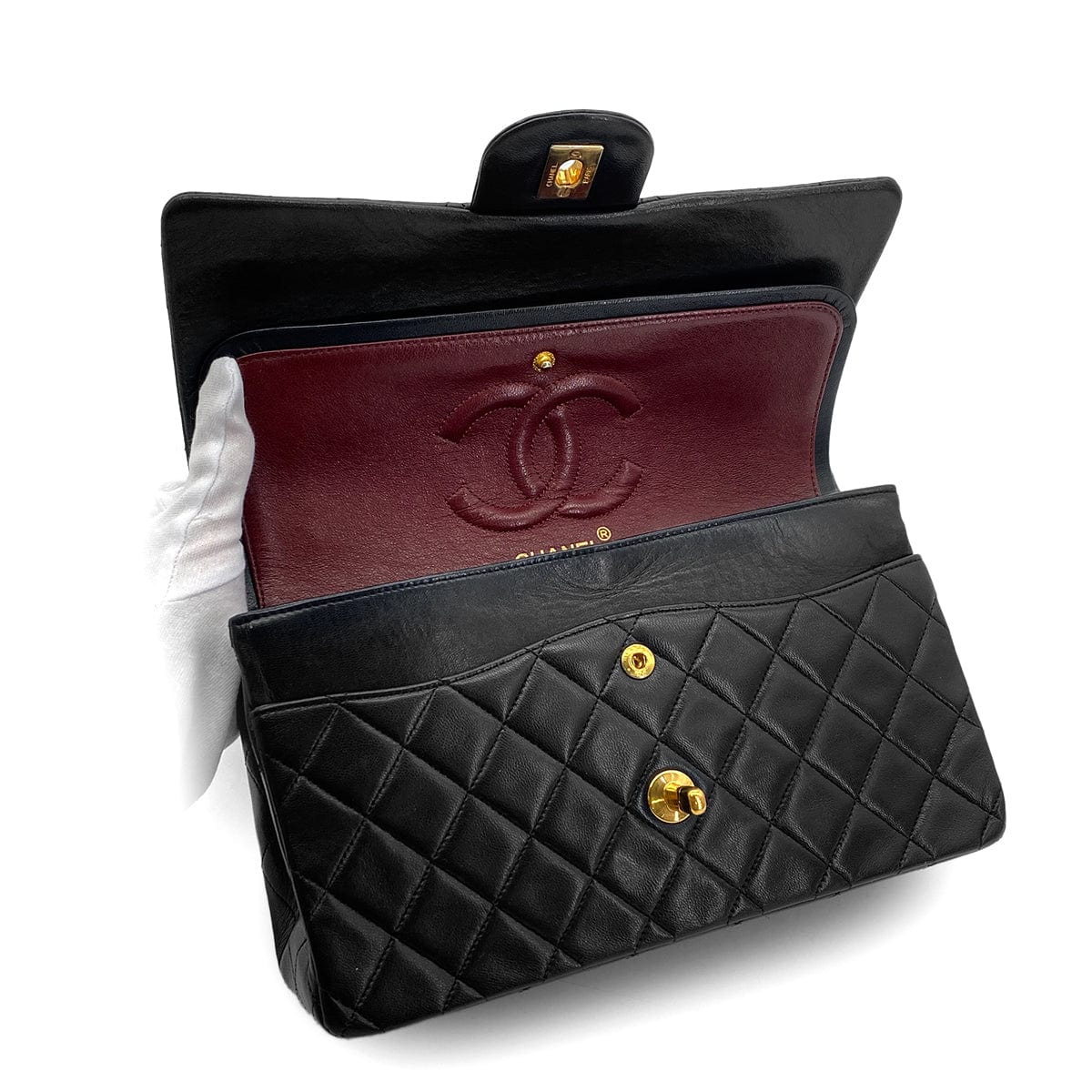 Luxury Promise Japan CHANEL VINTAGE CLASSIC FLAP MEDIUM CHAIN SHOULDER BAG BLACK LAMB SKIN 90294191