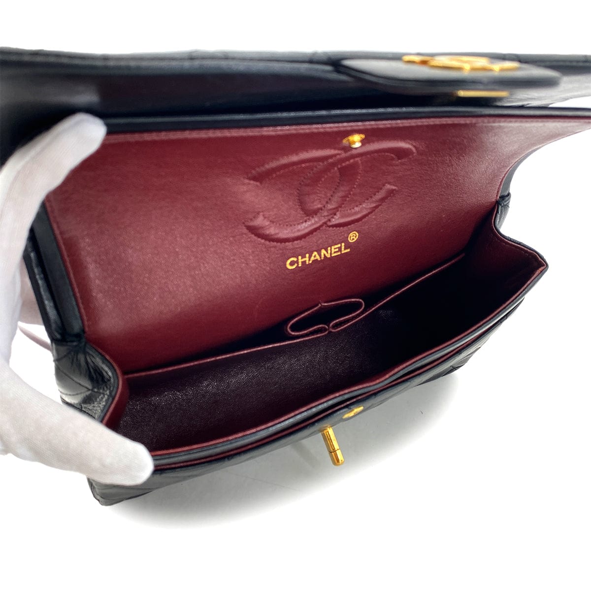 Luxury Promise Japan CHANEL VINTAGE CLASSIC FLAP MEDIUM CHAIN SHOULDER BAG BLACK LAMB SKIN 90294191