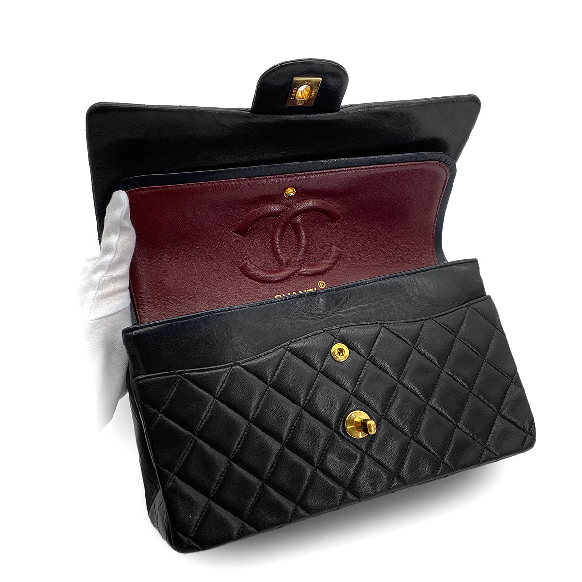 Luxury Promise Japan CHANEL VINTAGE CLASSIC FLAP MEDIUM CHAIN SHOULDER BAG BLACK LAMB SKIN 90294191