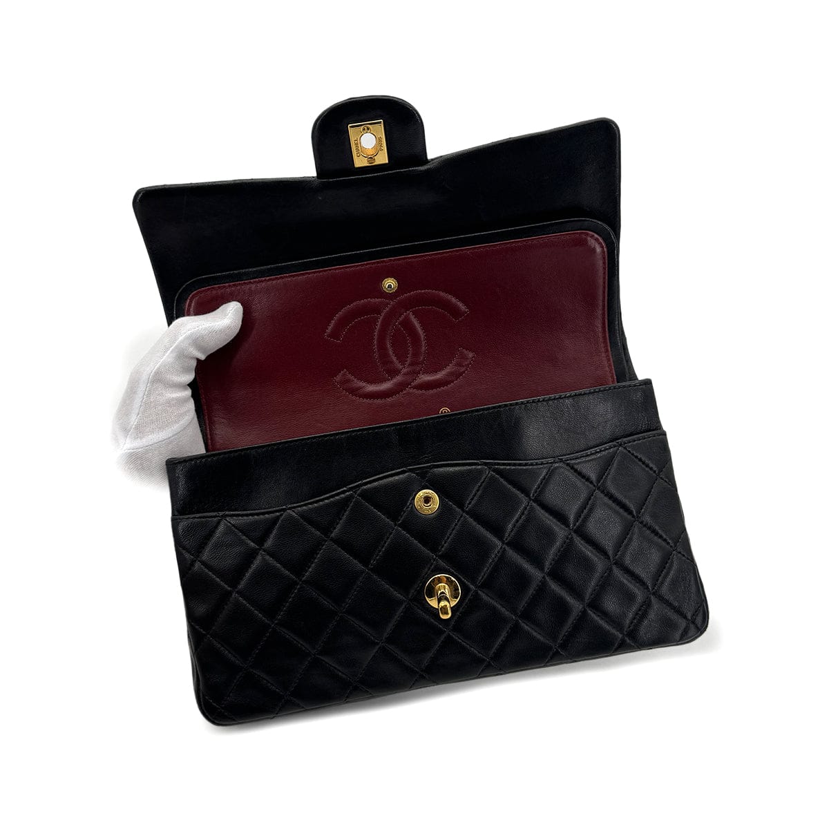 Luxury Promise Japan CHANEL VINTAGE CLASSIC FLAP MEDIUM CHAIN SHOULDER BAG BLACK LAMB SKIN 90298166