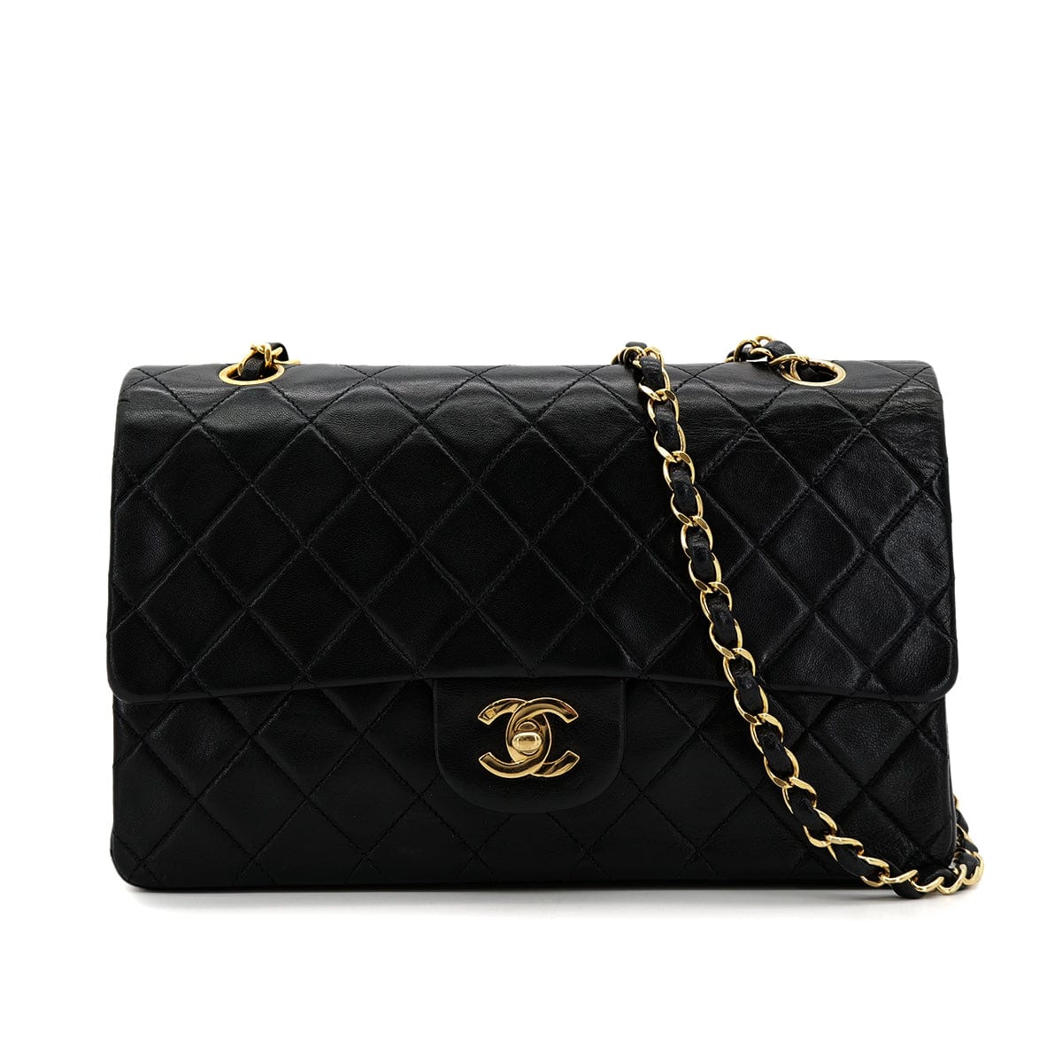 Luxury Promise Japan CHANEL VINTAGE CLASSIC FLAP MEDIUM CHAIN SHOULDER BAG BLACK LAMB SKIN 90305464