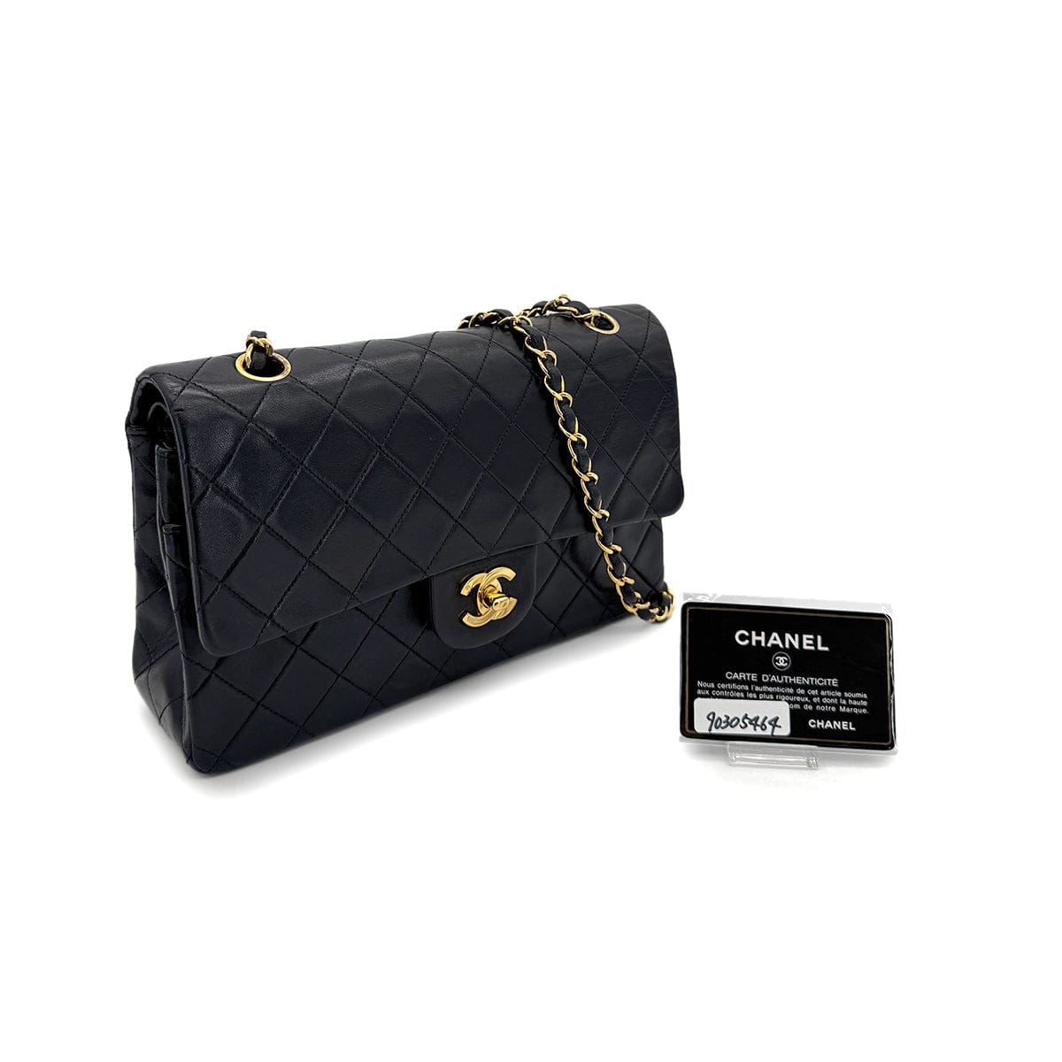 Luxury Promise Japan CHANEL VINTAGE CLASSIC FLAP MEDIUM CHAIN SHOULDER BAG BLACK LAMB SKIN 90305464