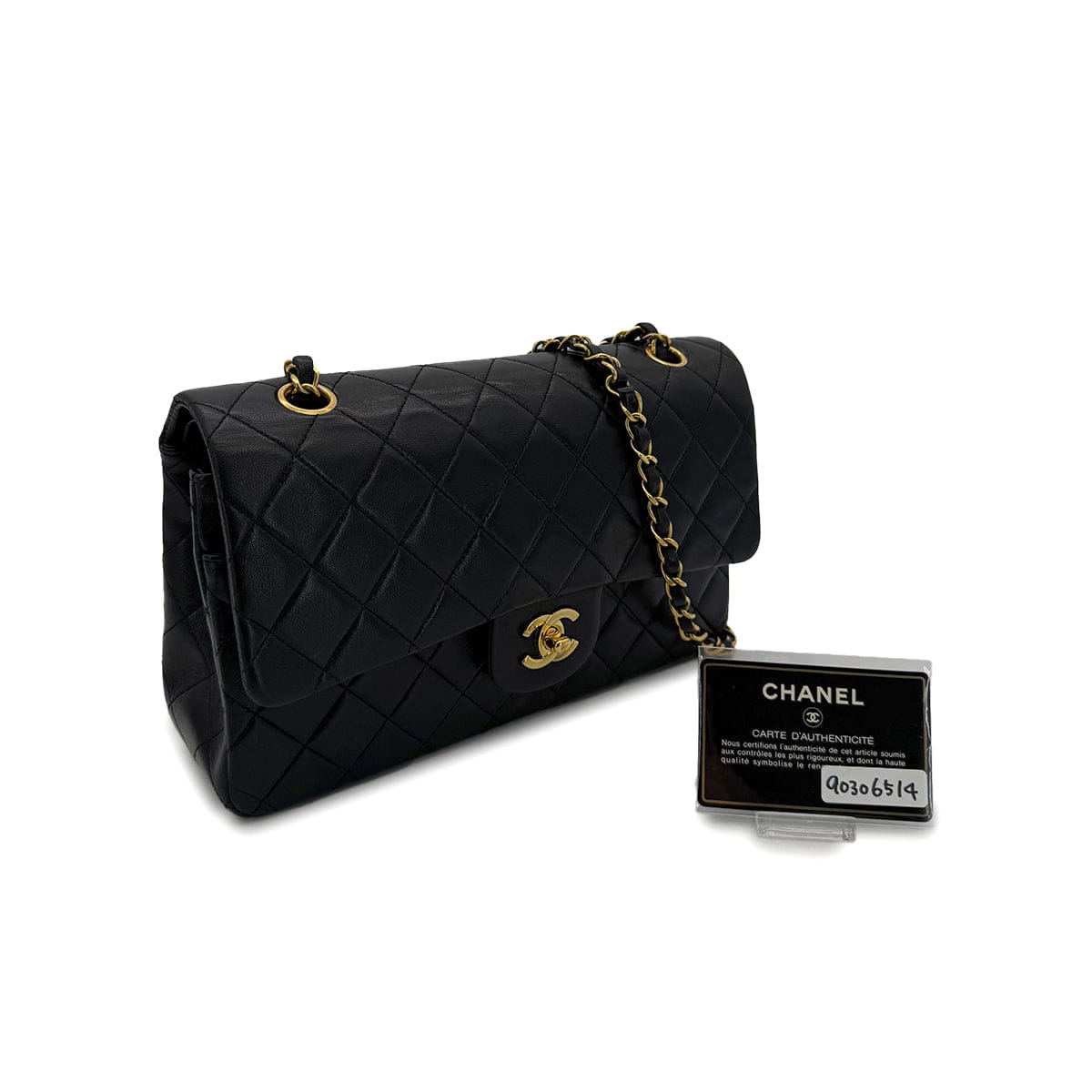 Luxury Promise Japan CHANEL VINTAGE CLASSIC FLAP MEDIUM CHAIN SHOULDER BAG BLACK LAMB SKIN 90306514