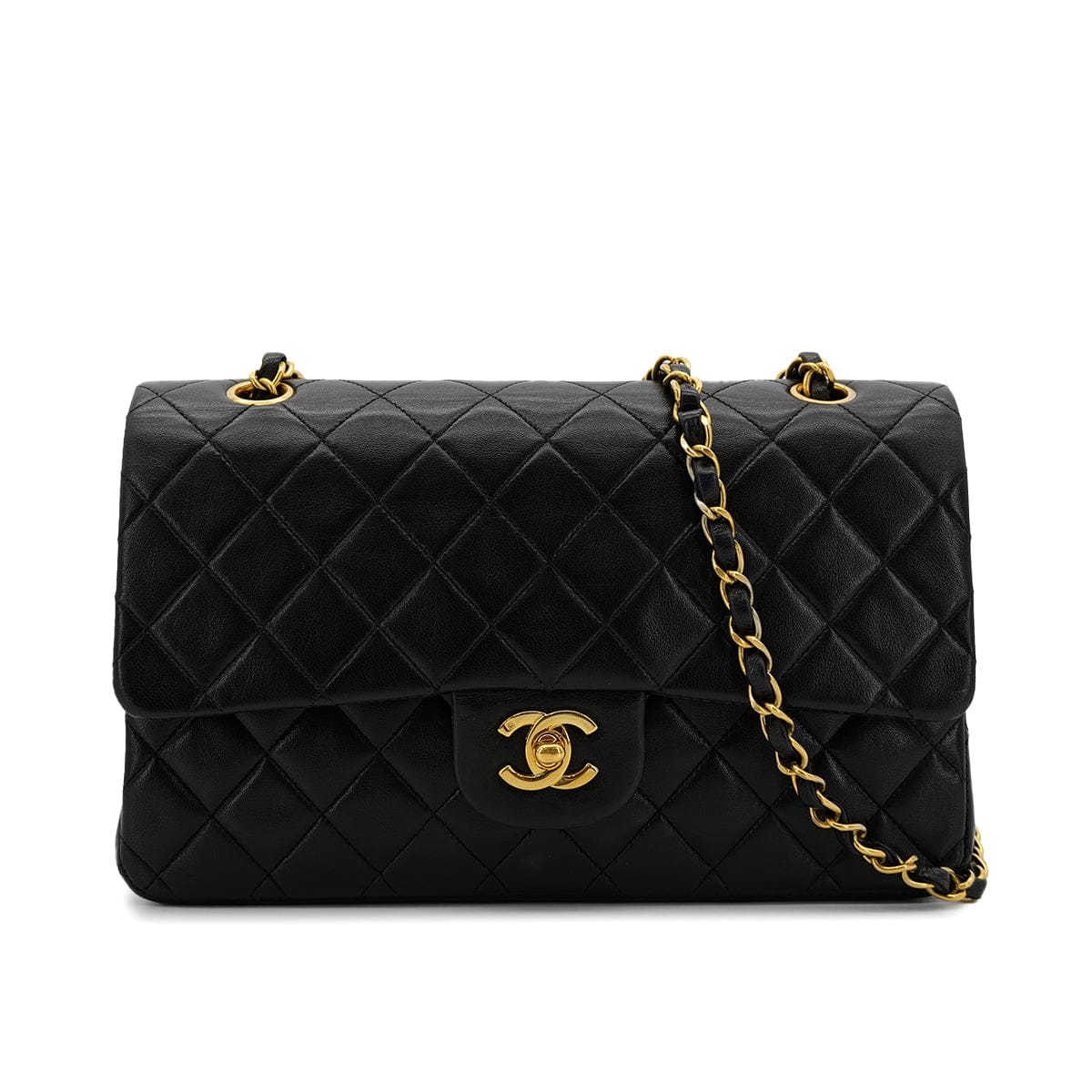 Luxury Promise Japan CHANEL VINTAGE CLASSIC FLAP MEDIUM CHAIN SHOULDER BAG BLACK LAMB SKIN 90306514