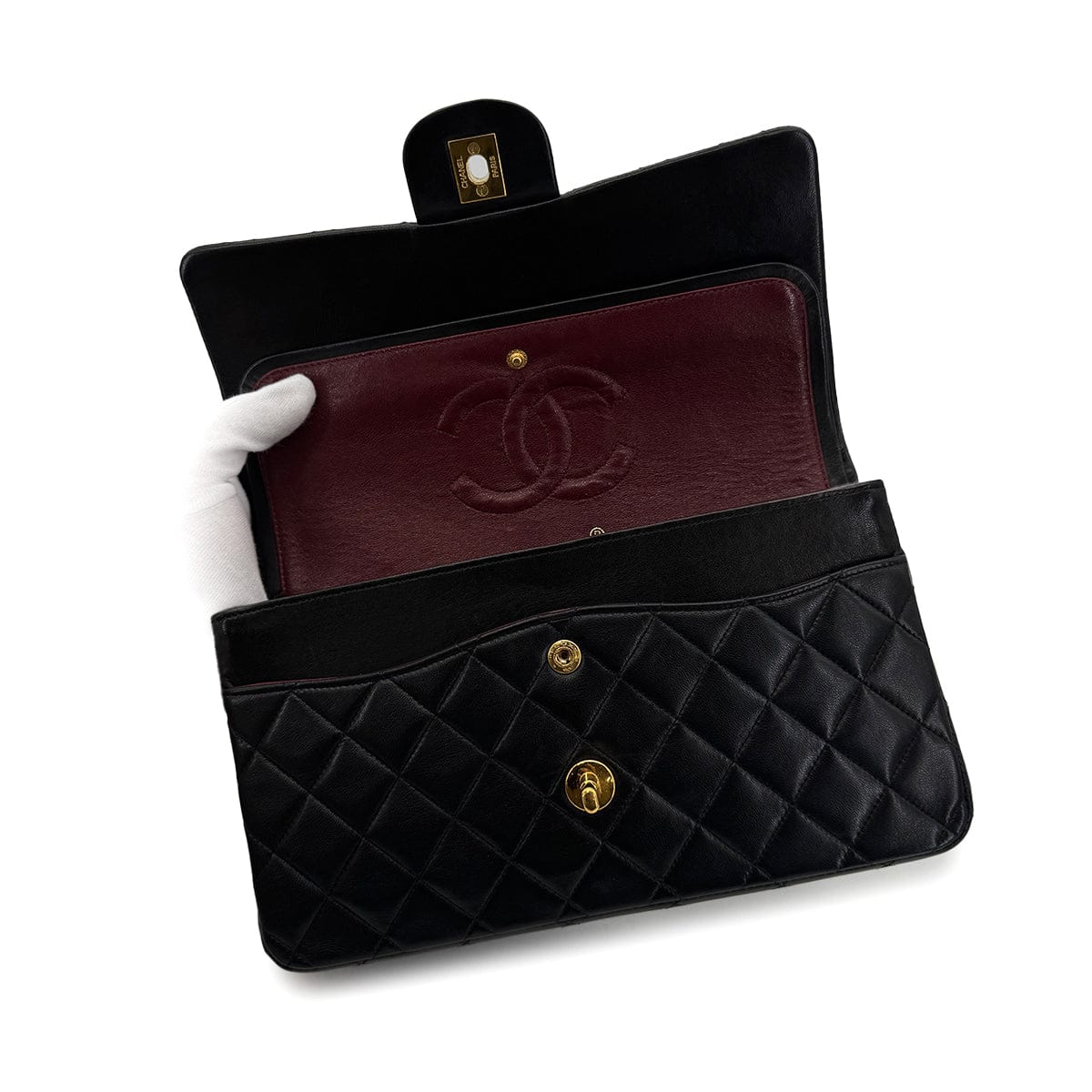 Luxury Promise Japan CHANEL VINTAGE CLASSIC FLAP MEDIUM CHAIN SHOULDER BAG BLACK LAMB SKIN 90306514
