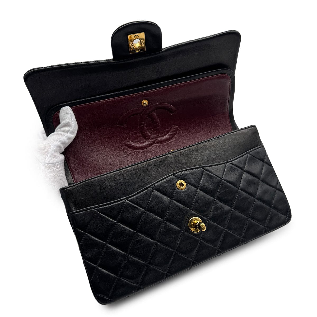 Luxury Promise Japan CHANEL VINTAGE CLASSIC FLAP MEDIUM CHAIN SHOULDER BAG BLACK LAMB SKIN 90309666