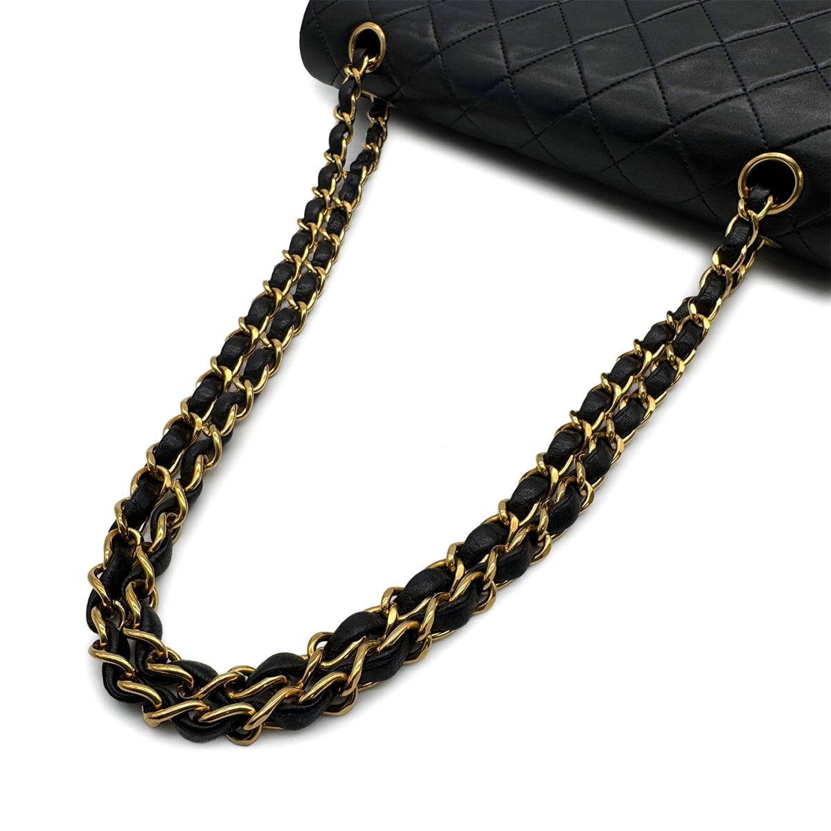 Luxury Promise Japan CHANEL VINTAGE CLASSIC FLAP MEDIUM CHAIN SHOULDER BAG BLACK LAMB SKIN 90309666
