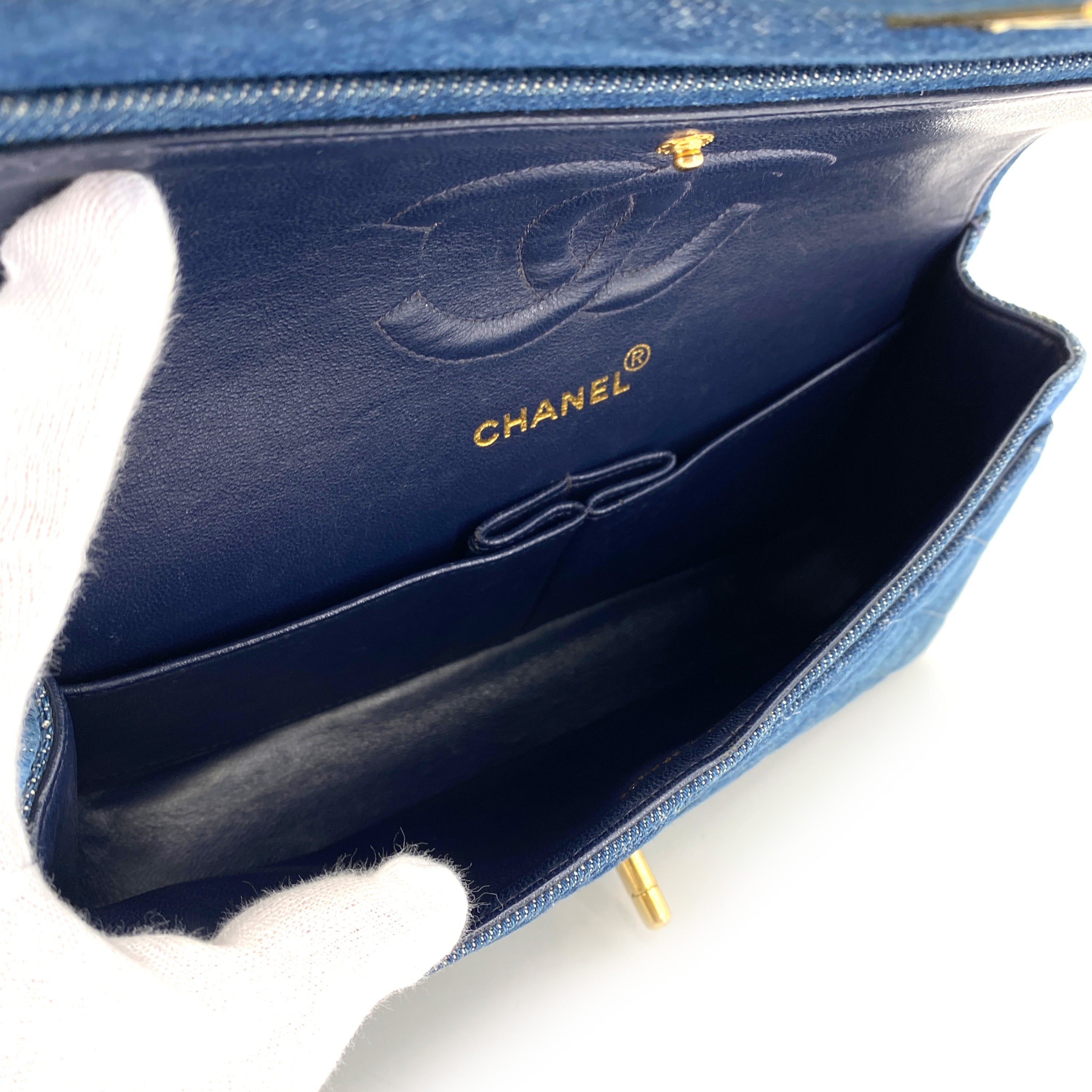 Luxury Promise Japan CHANEL VINTAGE CLASSIC FLAP MEDIUM CHAIN SHOULDER BAG BLUE DENIM 90245055