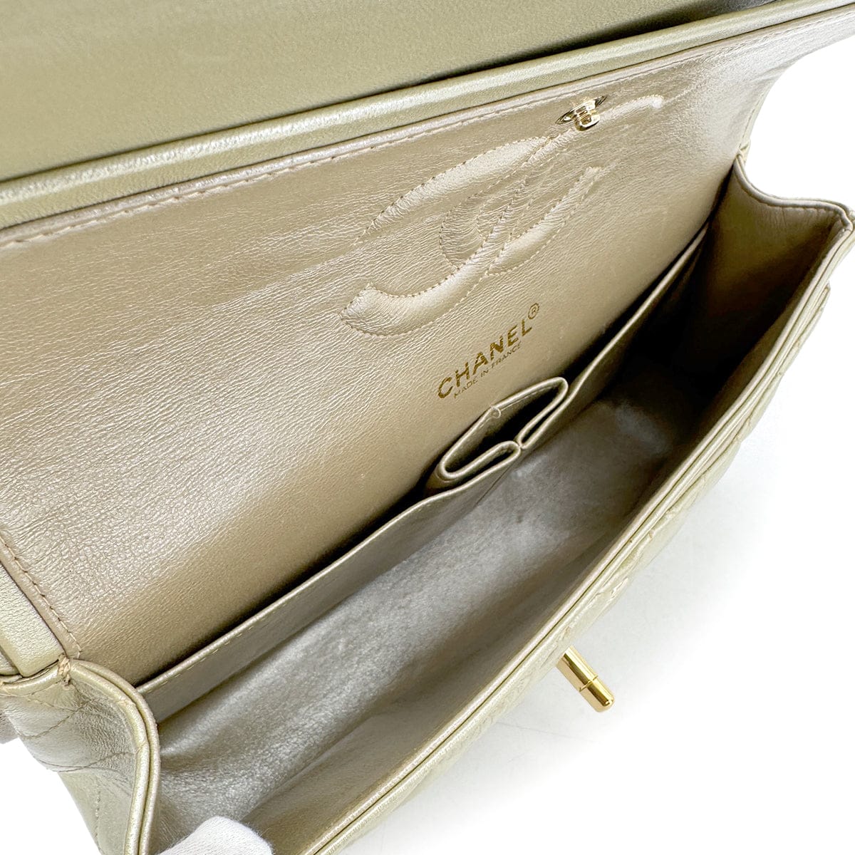 Luxury Promise Japan CHANEL VINTAGE CLASSIC FLAP MEDIUM CHAIN SHOULDER BAG CHAMPAGNE GOLD LAMB SKIN 90308265