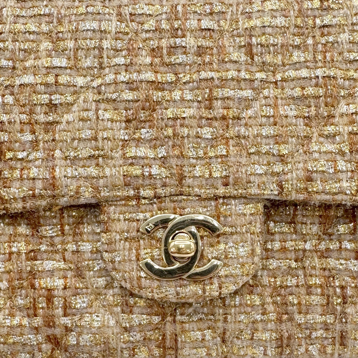 Luxury Promise Japan CHANEL VINTAGE CLASSIC FLAP MEDIUM CHAIN SHOULDER BAG GOLD TWEED 90302900